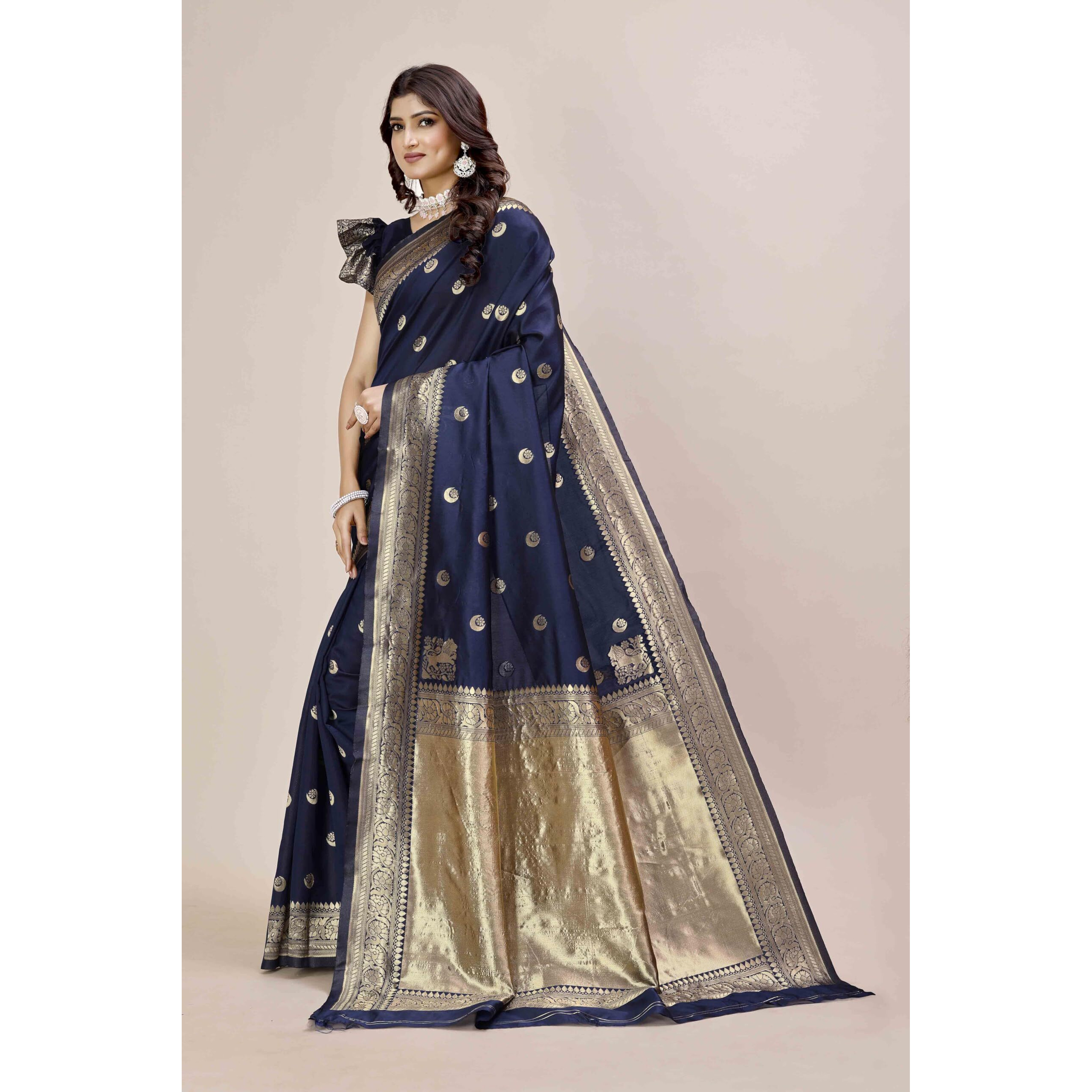 Shasmi Women's Banarasi Saree Pure Kanjivaram Silk Saree Soft New Ladies 2025 Design Wear Pattu Sarees Latest Party Sari Collections With Blouse Piece For Wedding Sadi (Pari-219 Navy Blue)