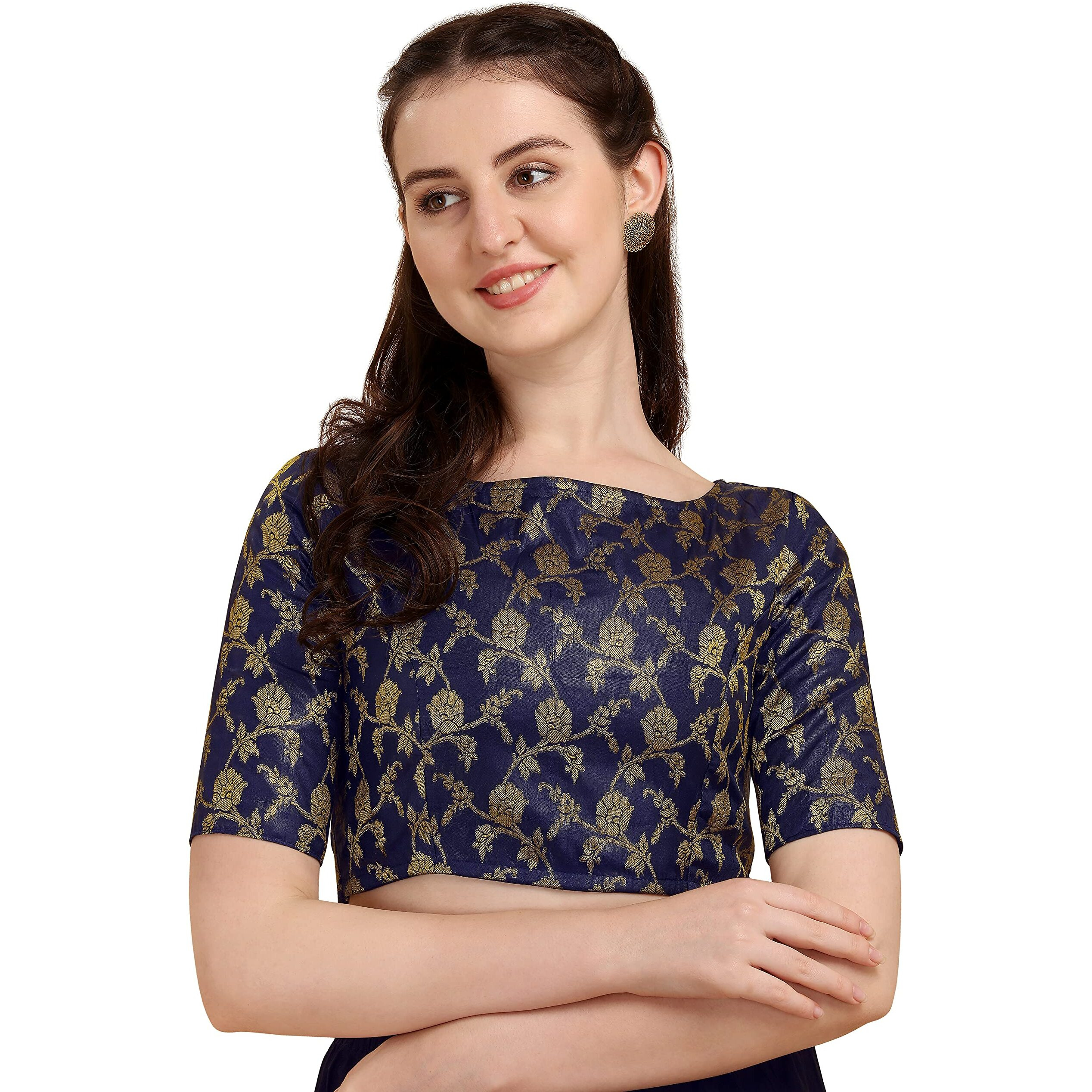Oomph Jacquard Blue Readymade Blouse For Women - Rbbl117Xxl