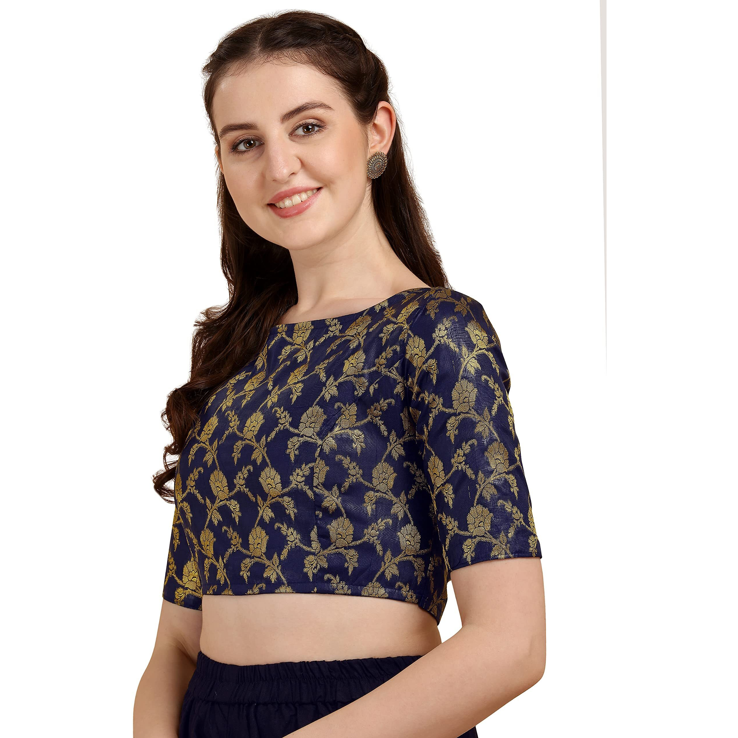 Oomph Jacquard Blue Readymade Blouse For Women - Rbbl117Xxl