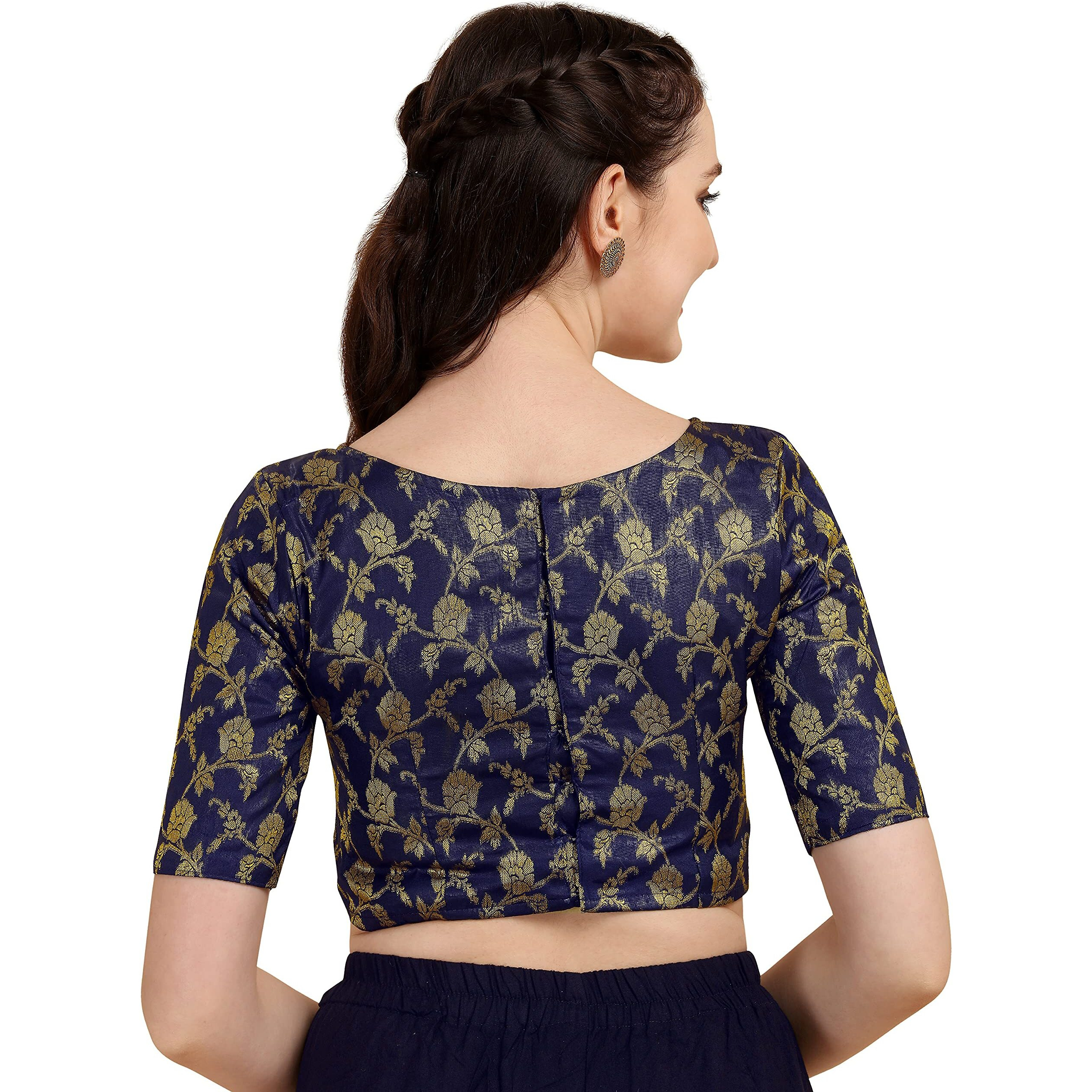 Oomph Jacquard Blue Readymade Blouse For Women - Rbbl117Xxl