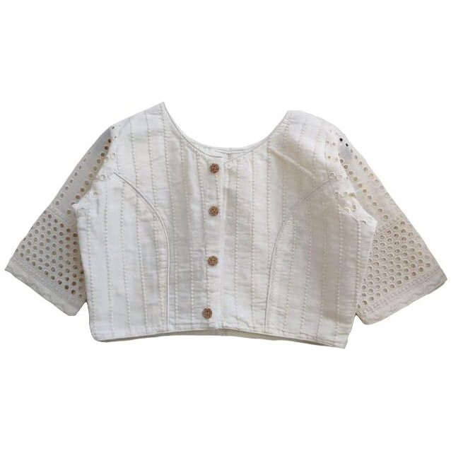 Vihu Fashion Women's Trendy Hakoba Chikankari Work Half Sleeve White Saree Blouse(Hakoba 13 White_38)