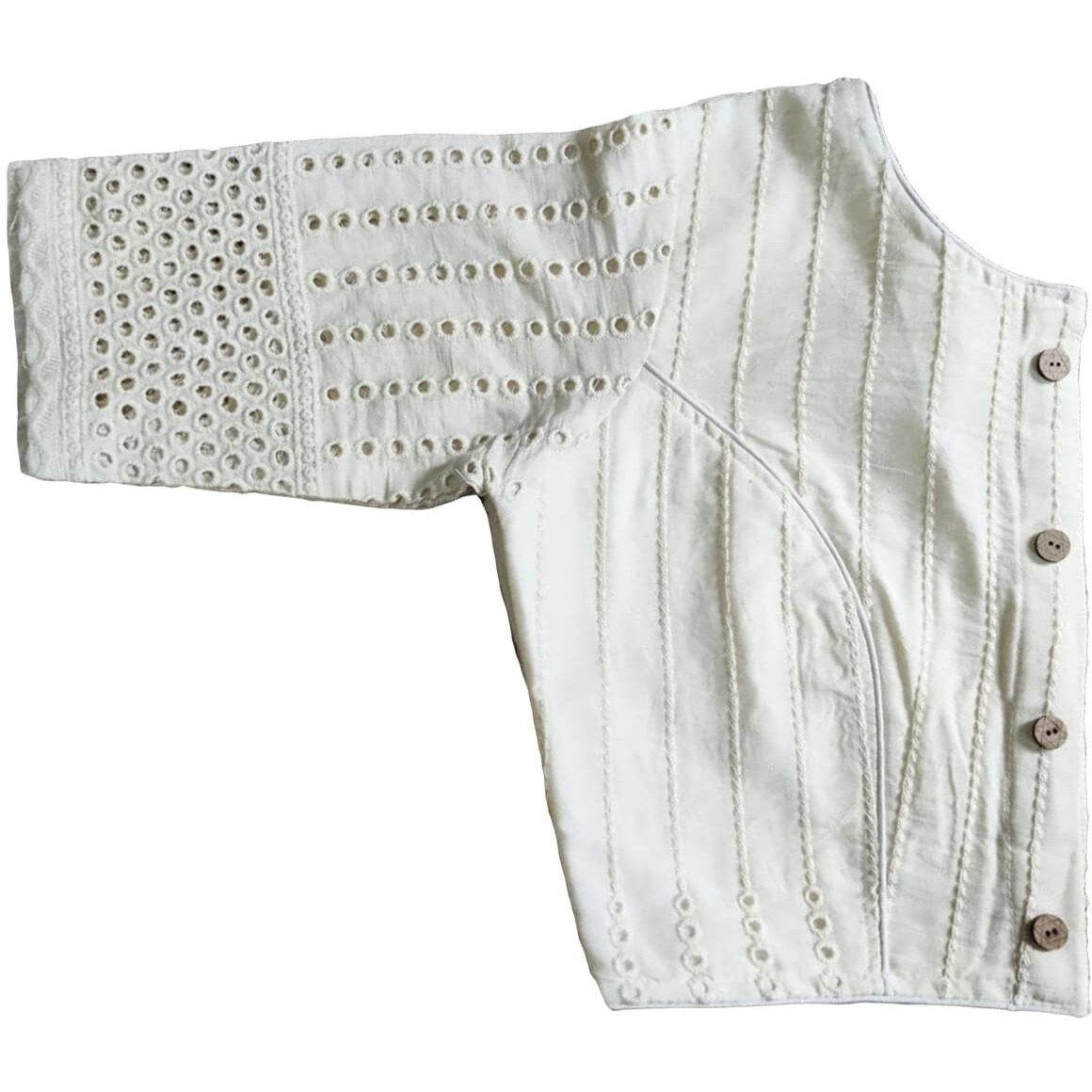 Vihu Fashion Women's Trendy Hakoba Chikankari Work Half Sleeve White Saree Blouse(Hakoba 13 White_38)