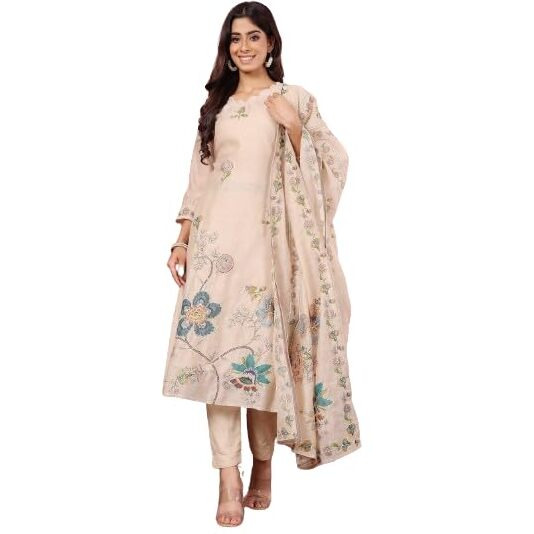 Varanga Women Pure Kantha Hand Embroidered Kurta Set With Embroidered Dupatta