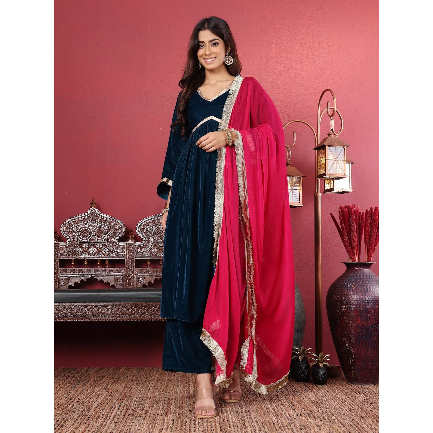 Varanga Women Pure Kantha Hand Embroidered Kurta Set With Embroidered Dupatta