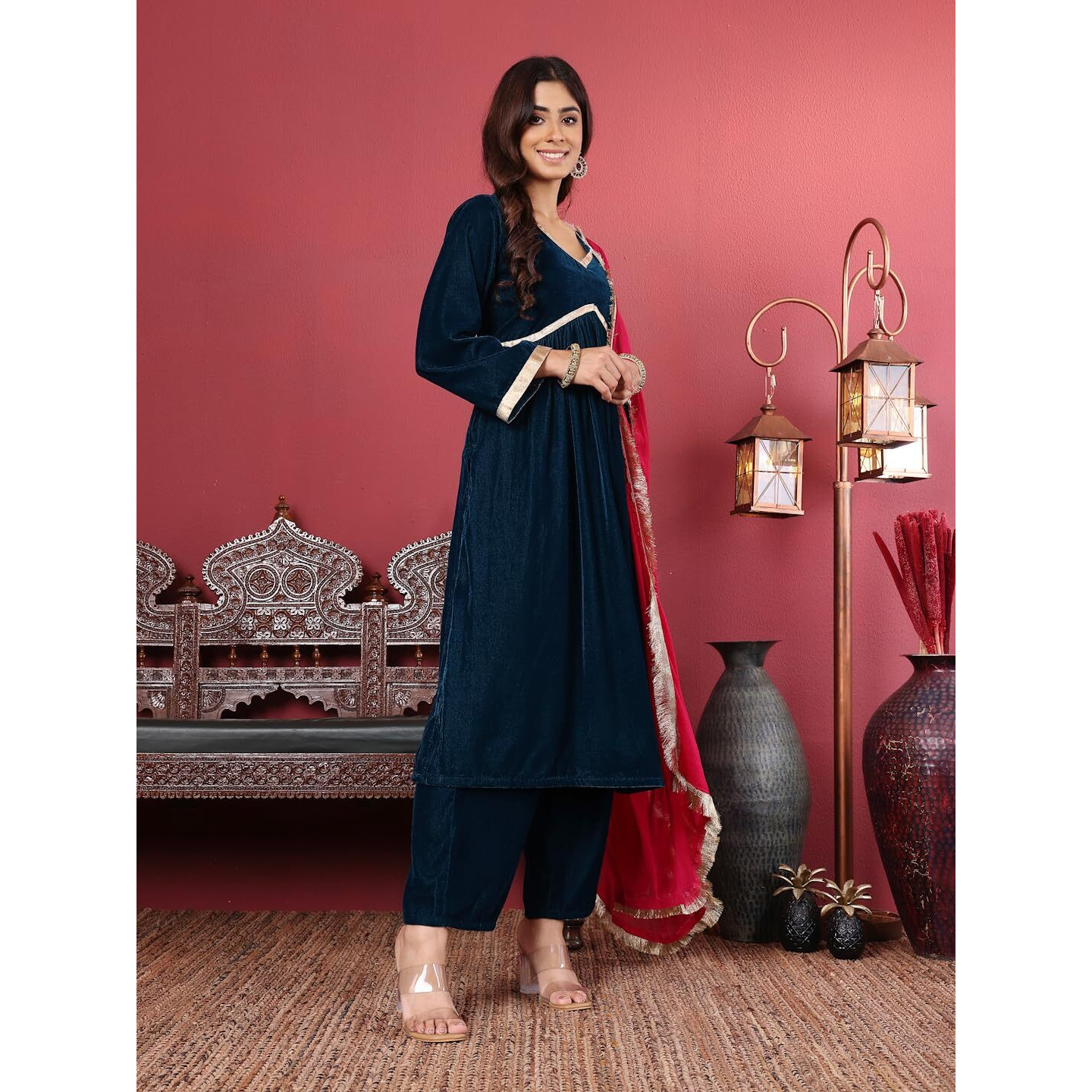 Varanga Women Pure Kantha Hand Embroidered Kurta Set With Embroidered Dupatta