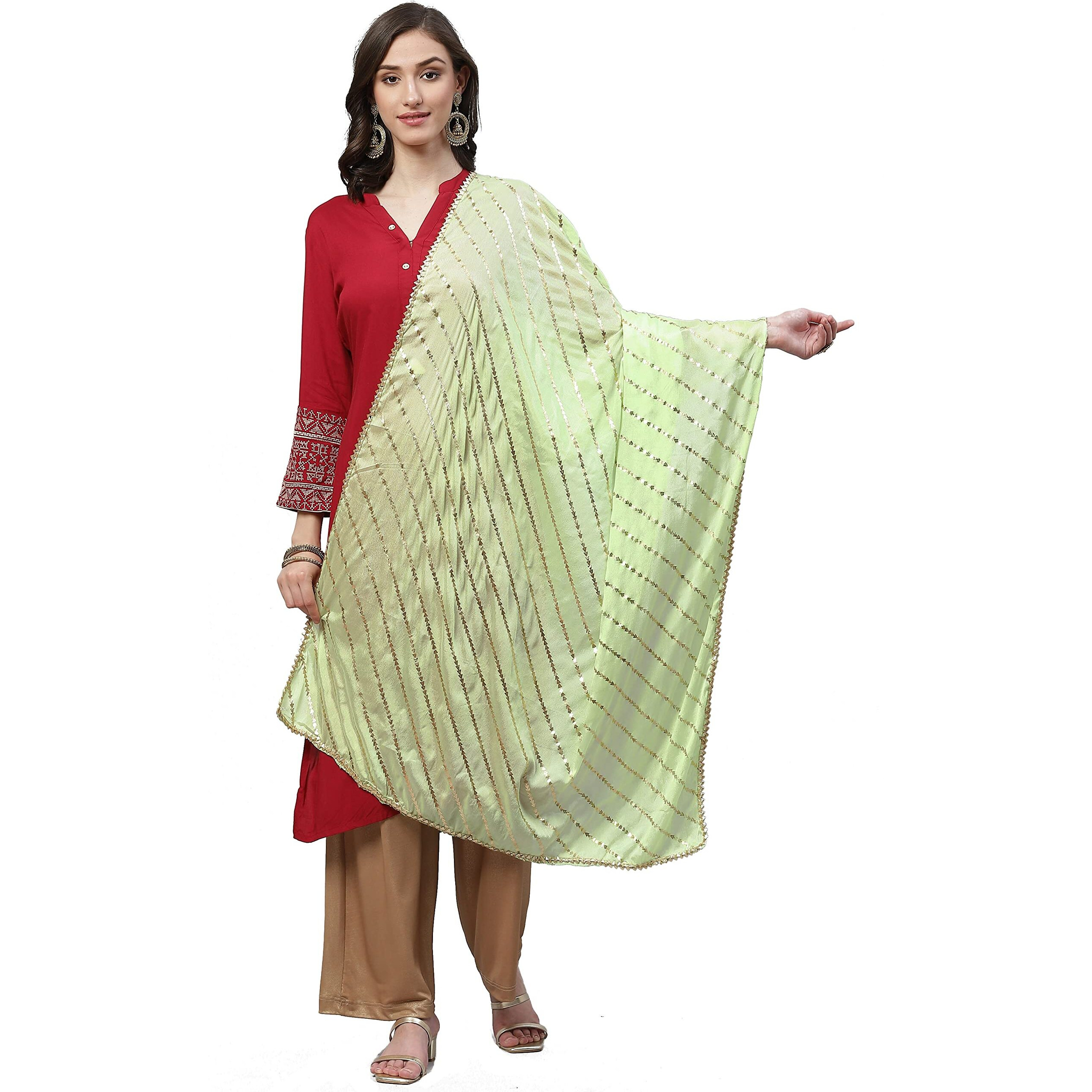Weavers Villa Women's Abstract Poly Silk Embellished Dupatta, Chunni (Green), 2.25 Mtrs