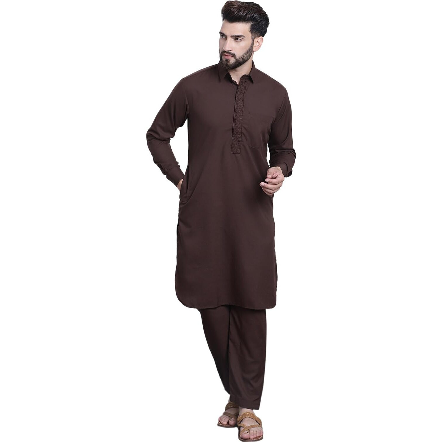 Sojanya (Since 1958 Men's Cotton Dark Brown Pathani Kurta Salwar Set