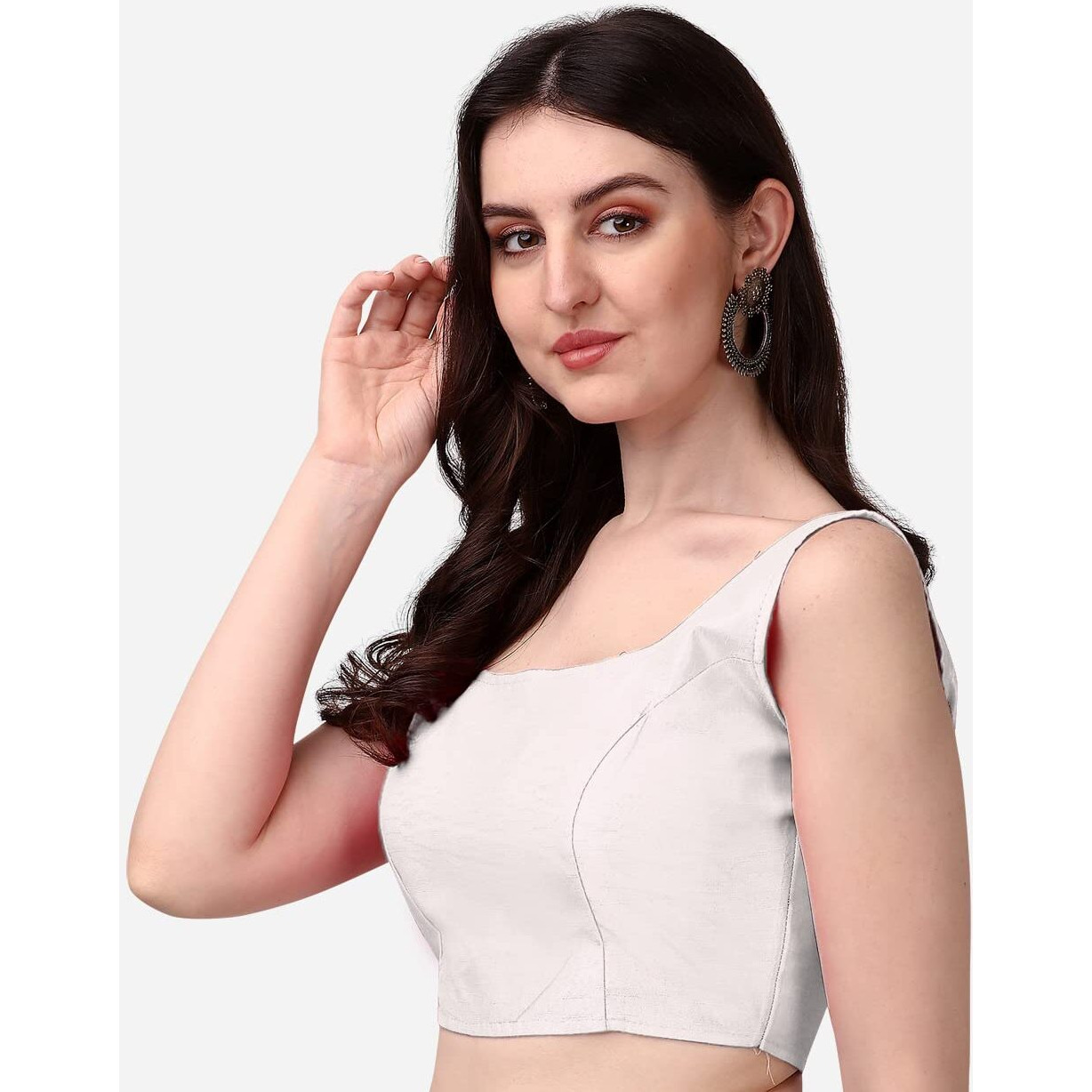 Vihu Fashion Sleeveless Pattern Readymade Blouse U Neck Choli (White, 40)