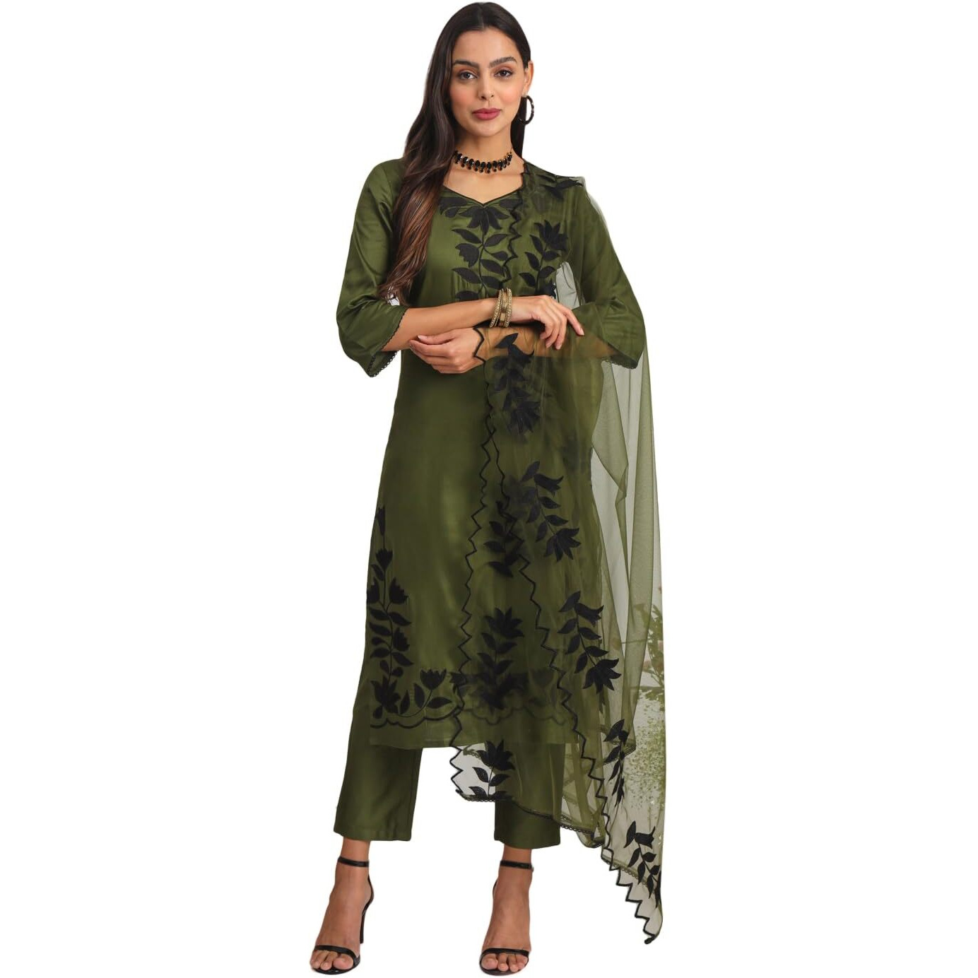 Womanista Women's Cotton Blend Kurta Set (Kurtaset_1279_Olive_36)