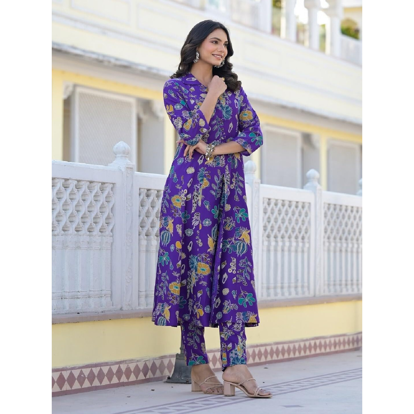Stylum Women's Floral Printed Rayon Co-Ord Set (Csnainavoil36_Purple, S)