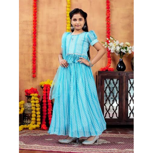 Aarika Girls Ethnic Wear Turquoise Colour Zig Zag Printed Georgette Lehenga Choli Set (4-10 Years)