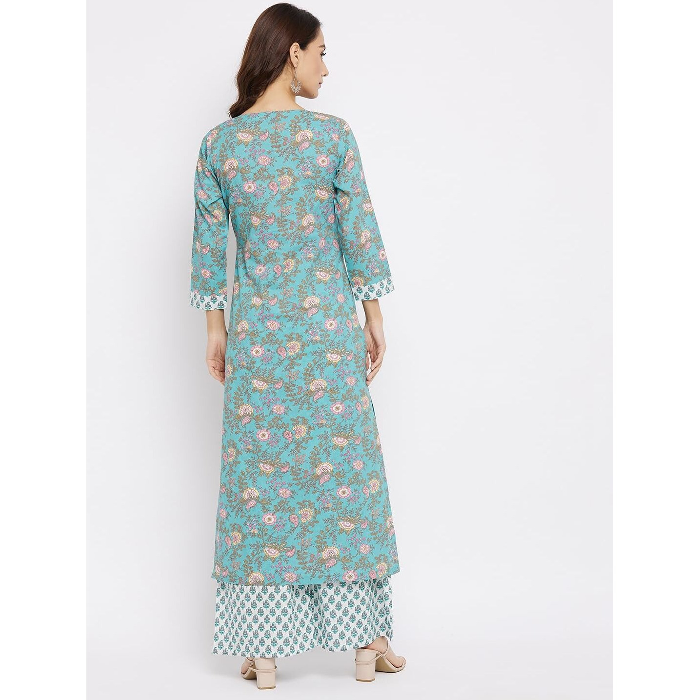 Tissu Women's Cotton Sea Green & Pink Floral Printed Kurta With Palazzo (Tis-600_Green_8Xl)