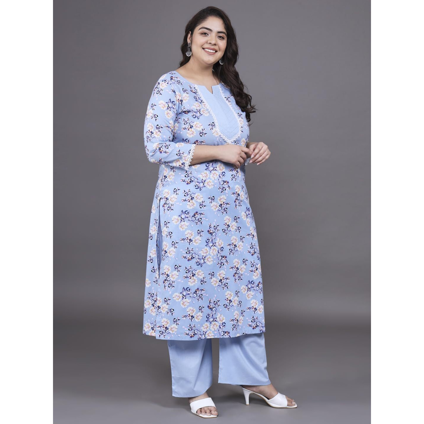 Tissu Women's Plus Size Floral Printed Pure Cotton Kurta Palazzo With Dupatta (674_Blue_3Xl)