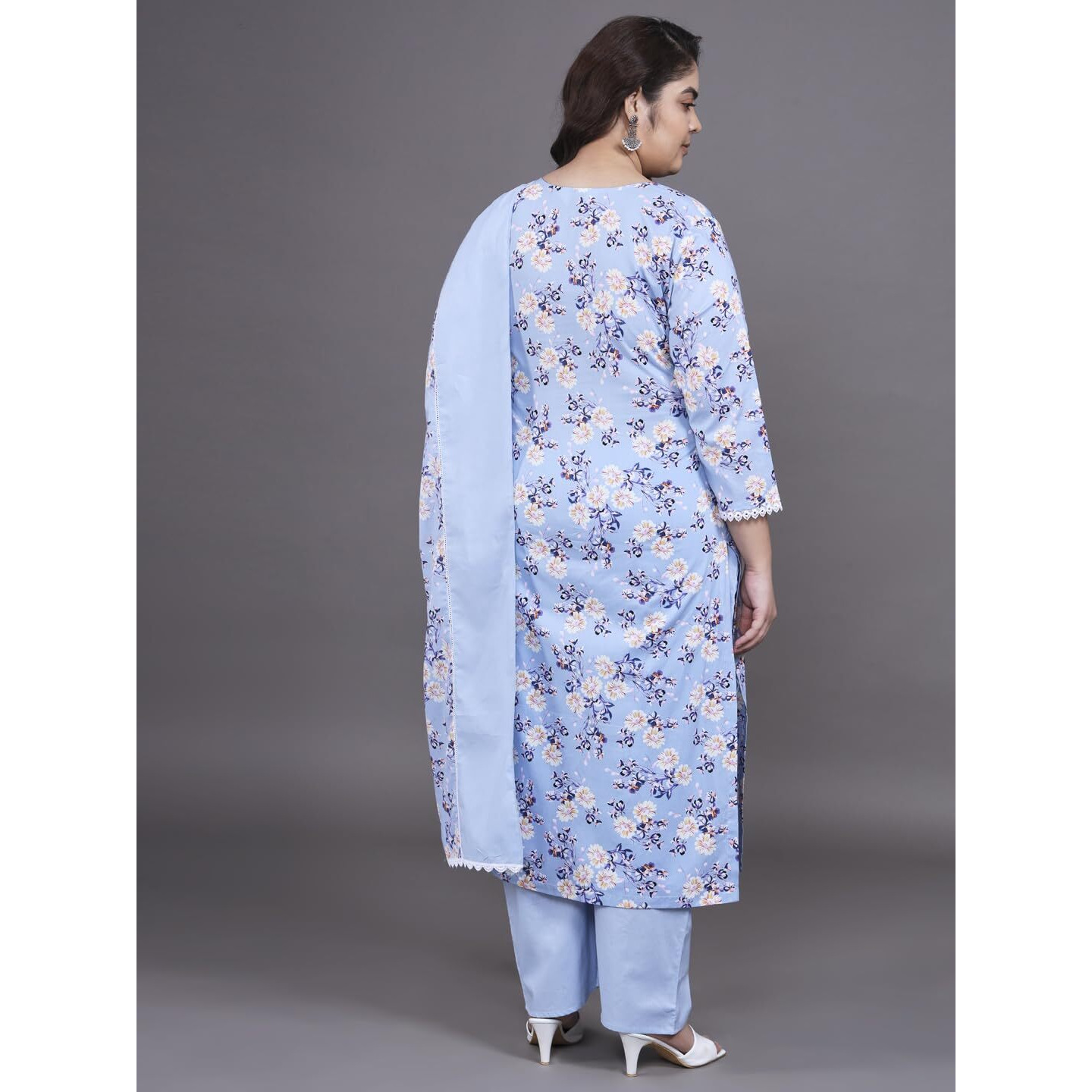 Tissu Women's Plus Size Floral Printed Pure Cotton Kurta Palazzo With Dupatta (674_Blue_3Xl)