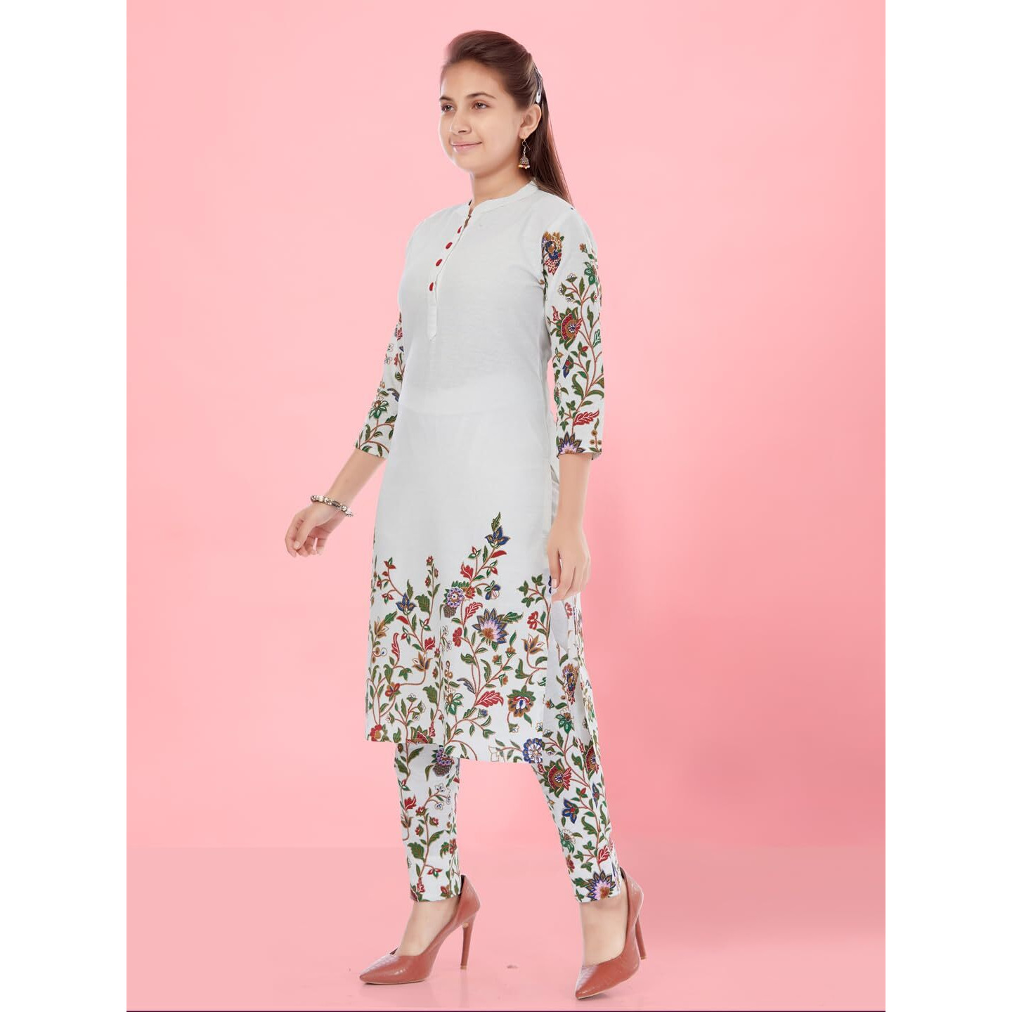 Aarika Girls White Colour Cotton Printed Kurti (Kurti-K-Tr-02-White-38)