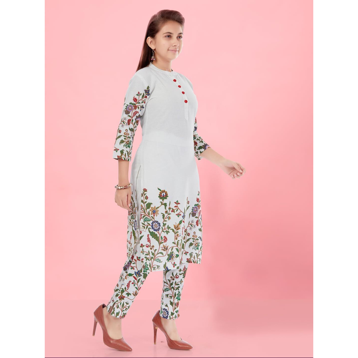 Aarika Girls White Colour Cotton Printed Kurti (Kurti-K-Tr-02-White-38)