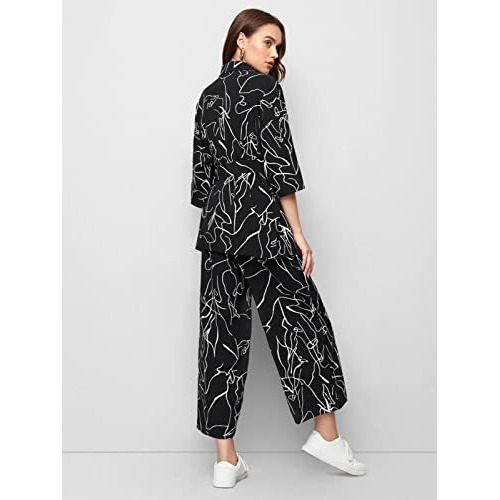 Dhruvi Trendz Womens Rayon Printed Co-Ord Set Regular Fit Relaxed Night Dress (Dt-W1695&Tr791_Black_L), Large