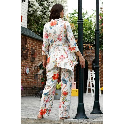 Dhruvi Trendz Casual Regular Fit Rayon Floral Ethnic Co-Ord Kurta Set For Women (Available In 2Xl And 3Xl) (Dt-W1848&Tr905_White_S)