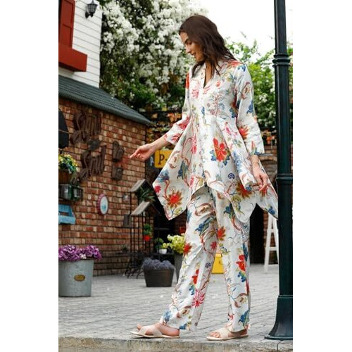 Dhruvi Trendz Casual Regular Fit Rayon Floral Ethnic Co-Ord Kurta Set For Women (Available In 2Xl And 3Xl) (Dt-W1848&Tr905_White_S)