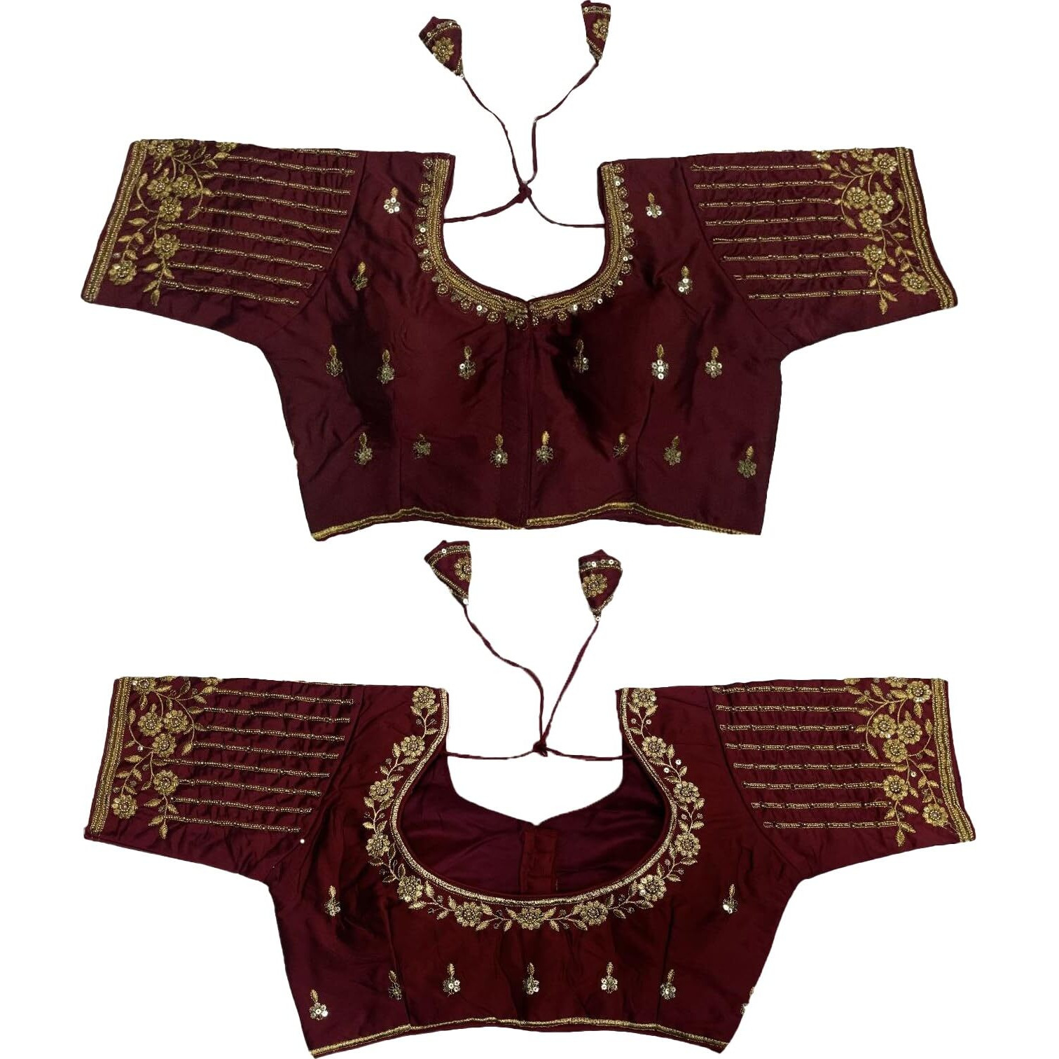 Vihu Fashion Women's Readymade Bridal Embroidery Blouse Multi Coding Maggam Work Moti Work Indian Ethnic Designer Stitched Readymade Saree Half Sleeve Maroon Blouse For Women Saree Lehenga Choli