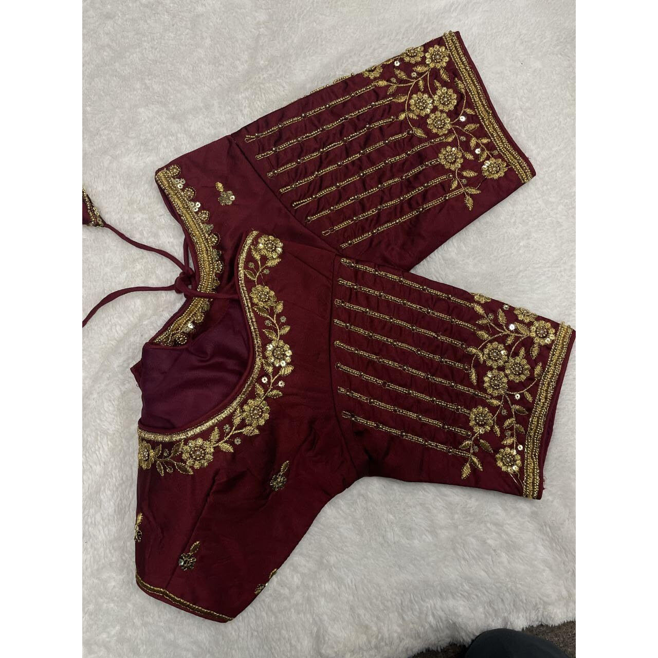 Vihu Fashion Women's Readymade Bridal Embroidery Blouse Multi Coding Maggam Work Moti Work Indian Ethnic Designer Stitched Readymade Saree Half Sleeve Maroon Blouse For Women Saree Lehenga Choli