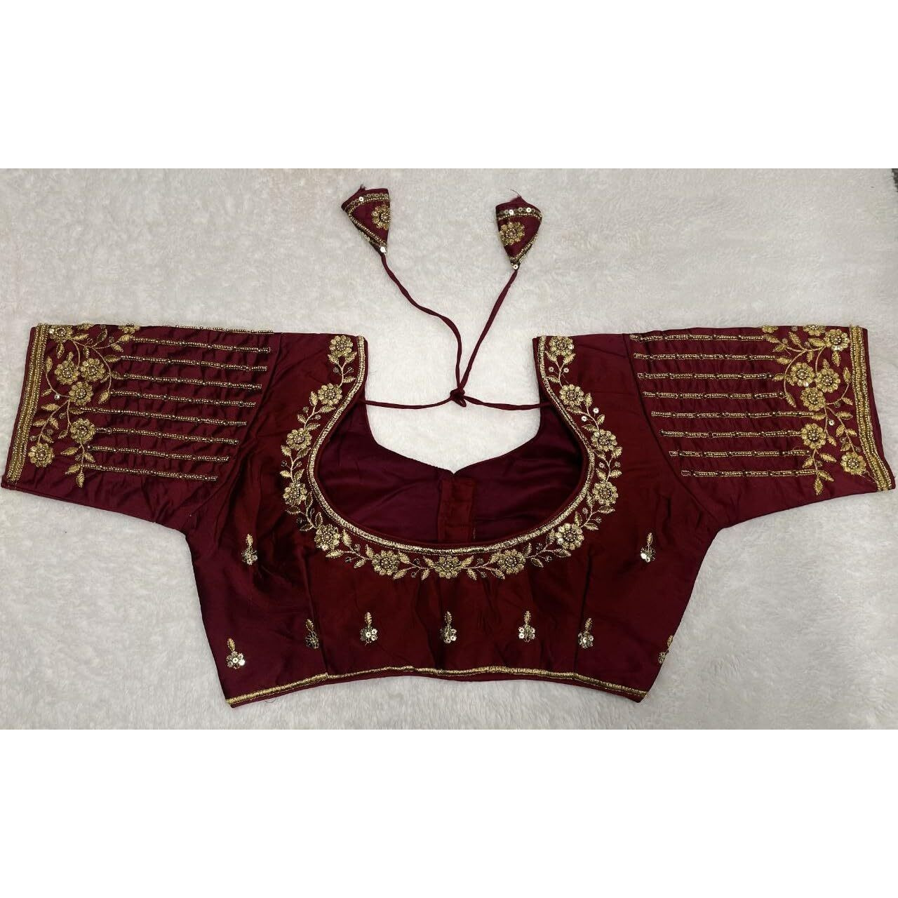 Vihu Fashion Women's Readymade Bridal Embroidery Blouse Multi Coding Maggam Work Moti Work Indian Ethnic Designer Stitched Readymade Saree Half Sleeve Maroon Blouse For Women Saree Lehenga Choli