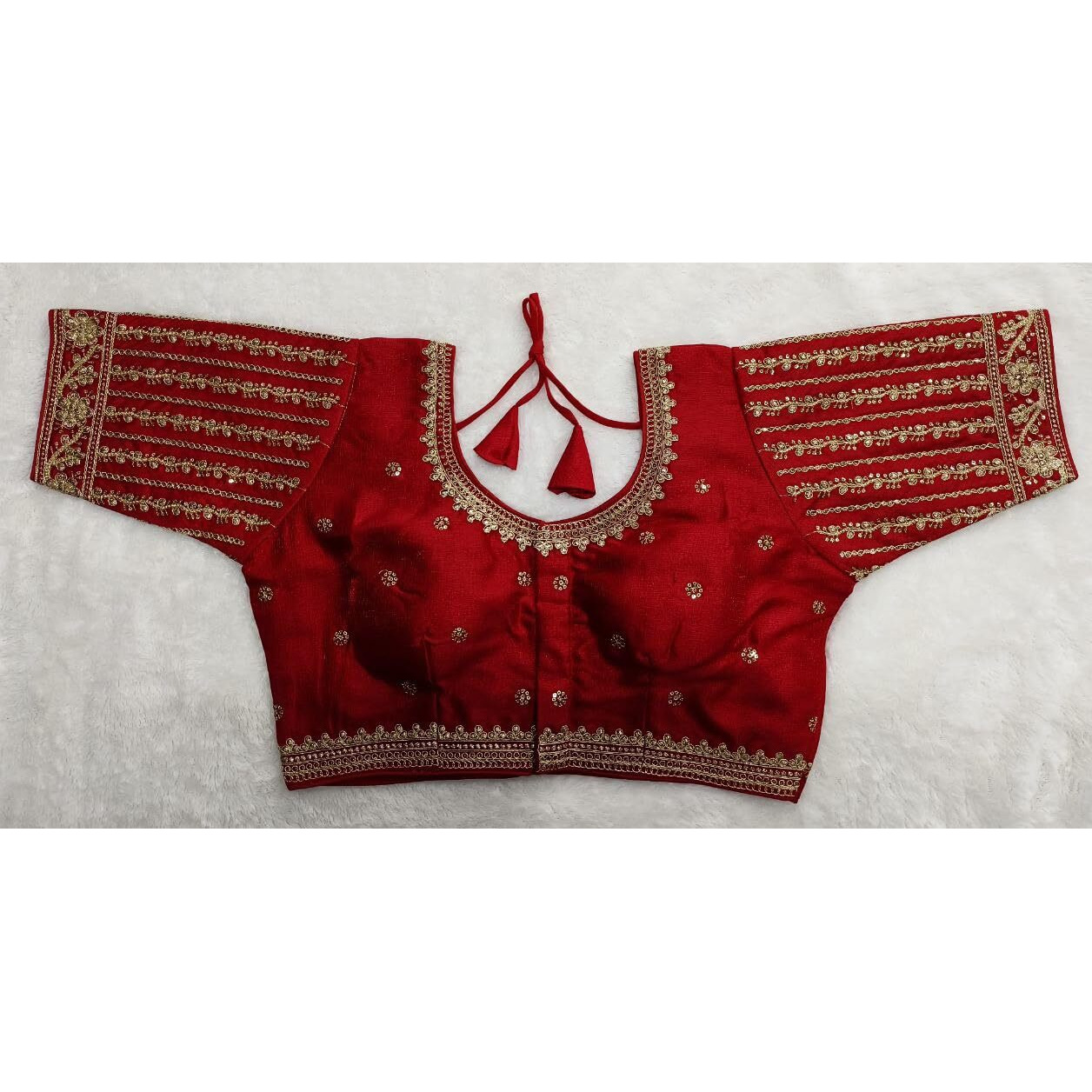 Vihu Fashion Women's Readymade Blouse Embroidery Multi Coding Gold Thread Indian Ethnic Designer Stitched Readymade Saree Half Sleeve Red Blouse For Women For Saree Lehenga Choli