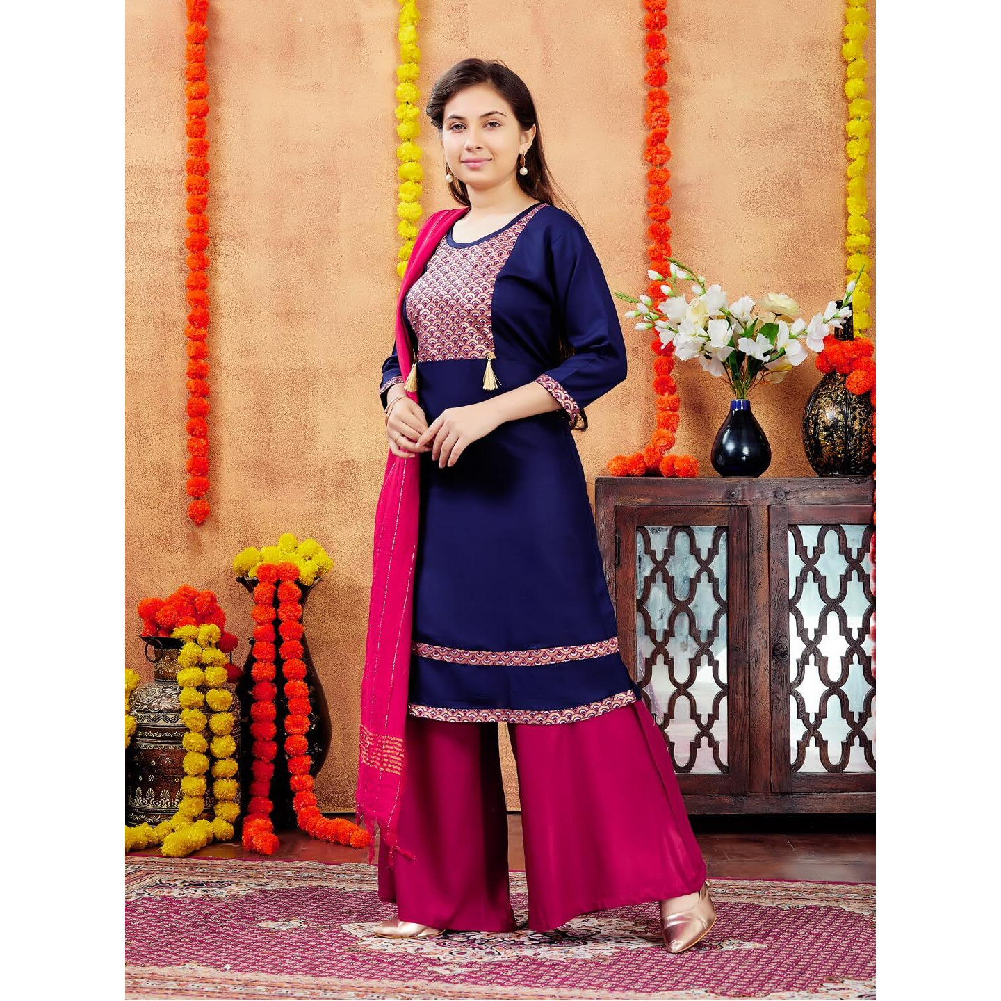 Aarika Girl's Cotton Regular Tunic Shirt (Kurti-E-22_Navy Blue_34)