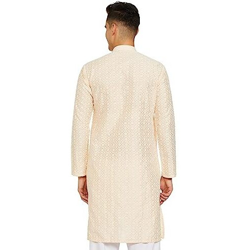 Be Active Men's Traditional Embroidered Lucknowi Full Sleeves Kurta || Cotton Kurta For Men || Men Kurta For Wedding || Kurta For Men (Rfsk0013-Kr 9 M) Cream