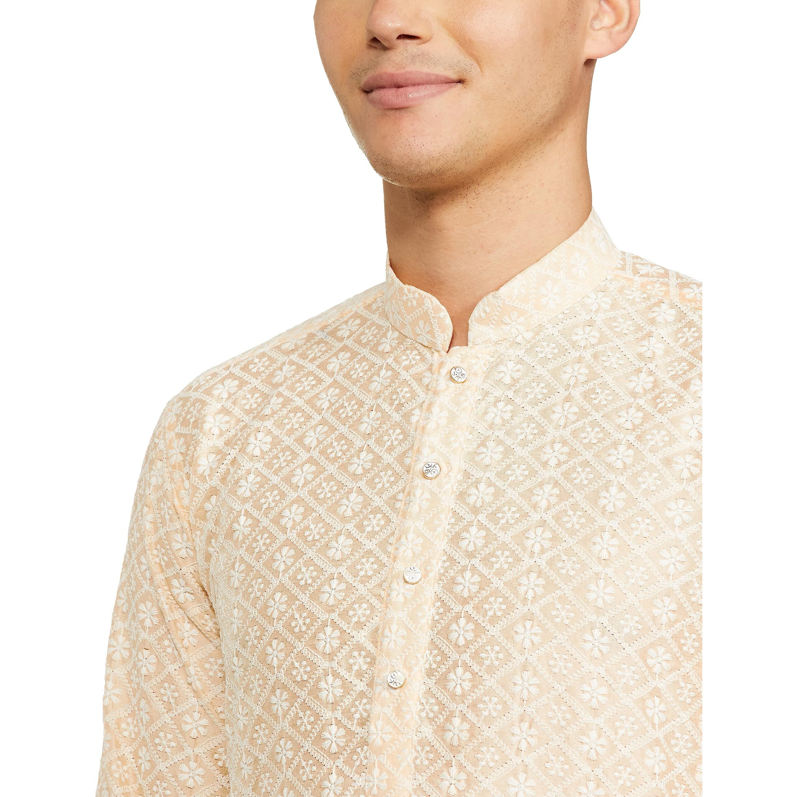 Be Active Men's Traditional Embroidered Lucknowi Full Sleeves Kurta || Cotton Kurta For Men || Men Kurta For Wedding || Kurta For Men (Rfsk0013-Kr 9 M) Cream