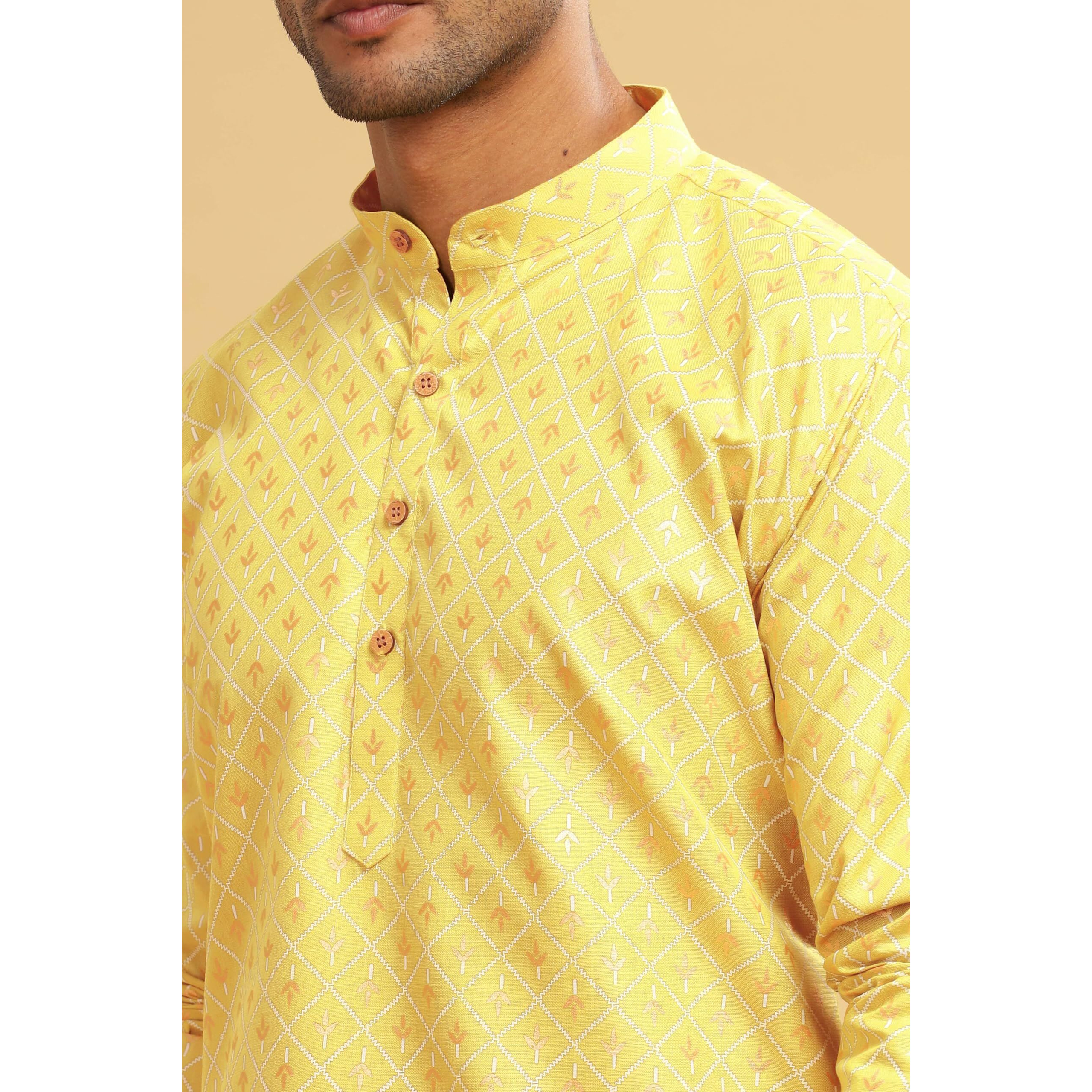 Be Active Men's Cotton Regular Kurta (C-399-2_Yellow-1