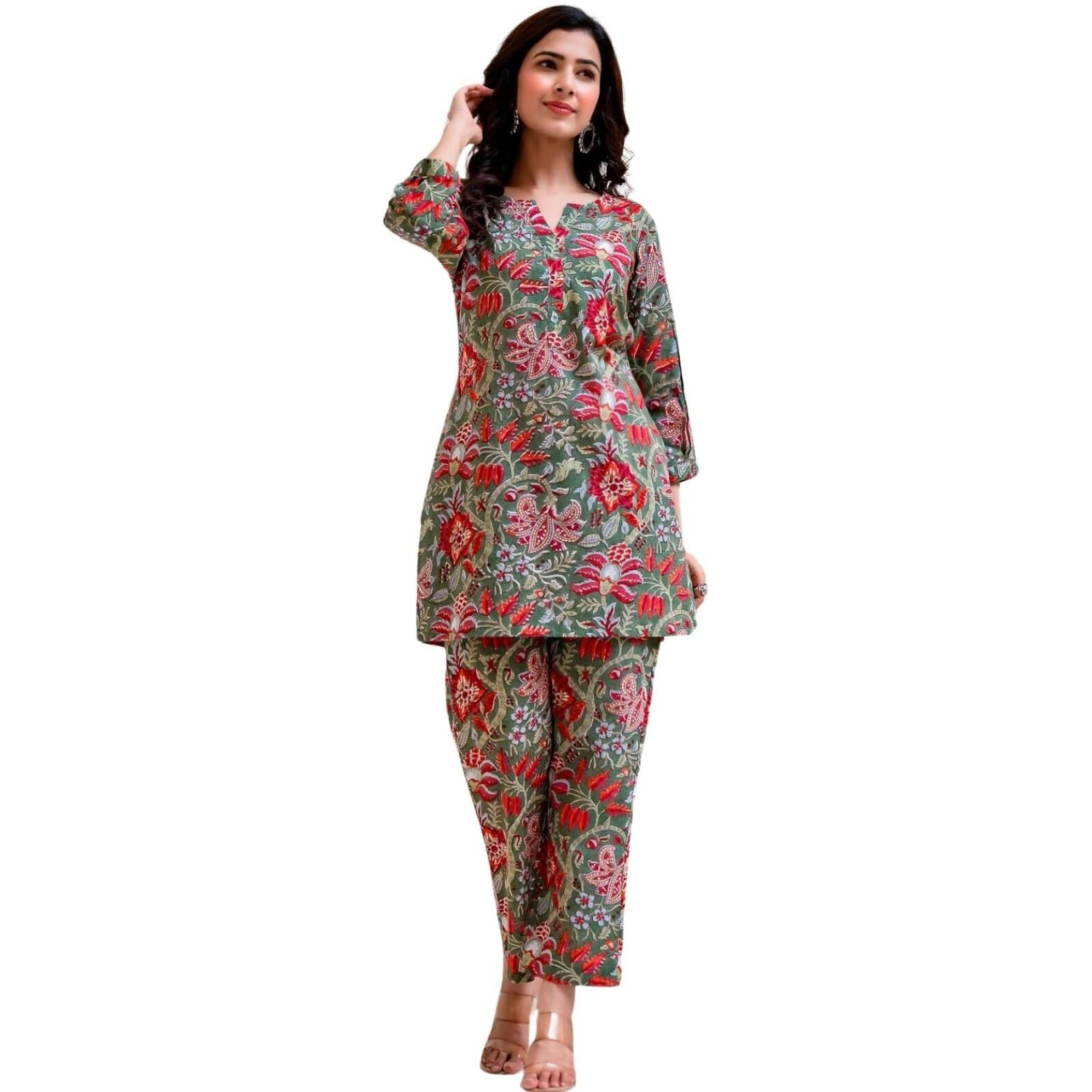 Greciilooks Women Rayon Blend Ethnic Wear Kurta Co-Ord Set (Gl-W1731&Tr822-M Green)