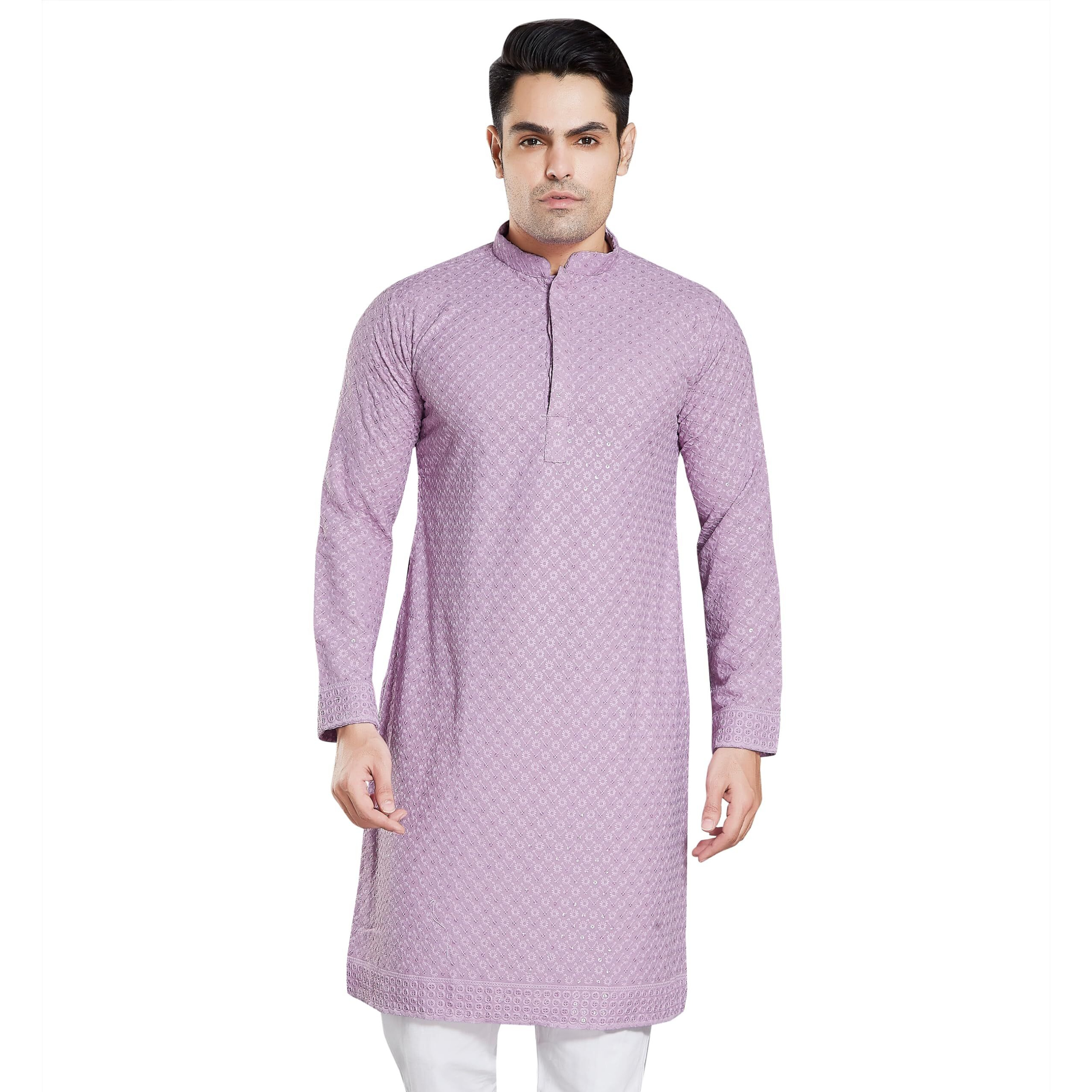 Divisive Men's Sequince Embroidered Cotton Blend Only Slim Fit Kurta (Dkrt12_M_Lavendar)