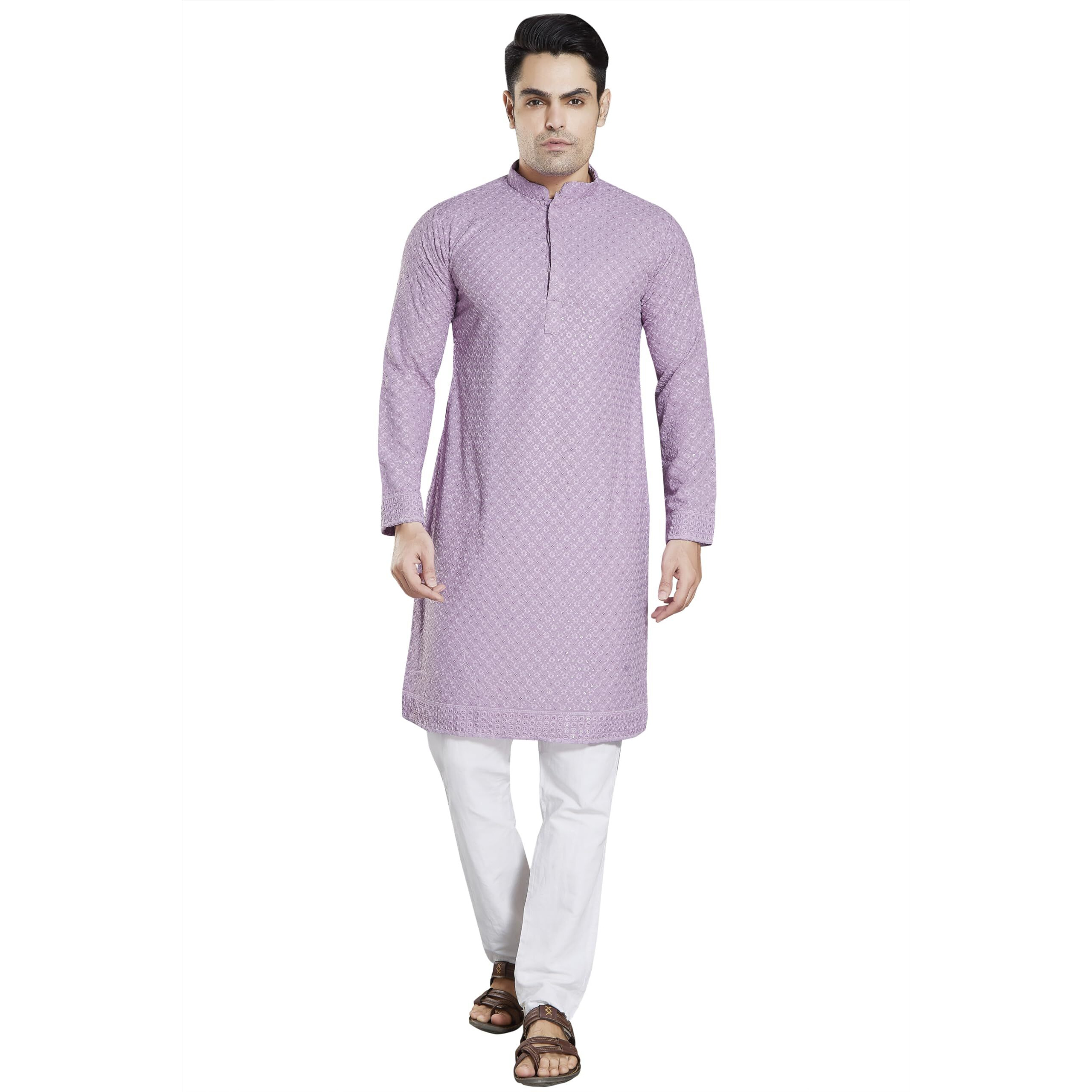 Divisive Men's Sequince Embroidered Cotton Blend Only Slim Fit Kurta (Dkrt12_M_Lavendar)