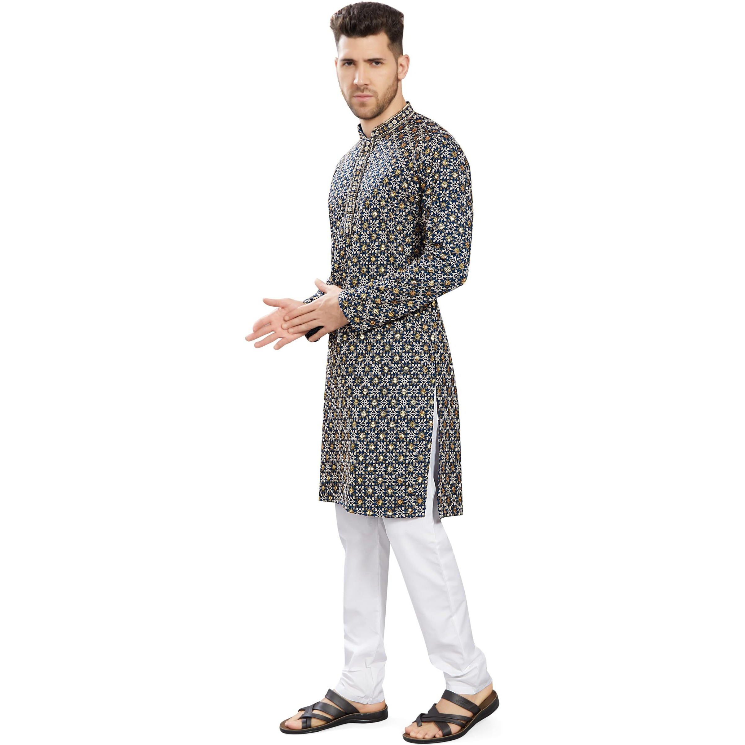 Divisive Men's Sequince Embroidered Cotton Blend Only Slim Fit Kurta (Dkrt756_Xl_Aqua Blue)
