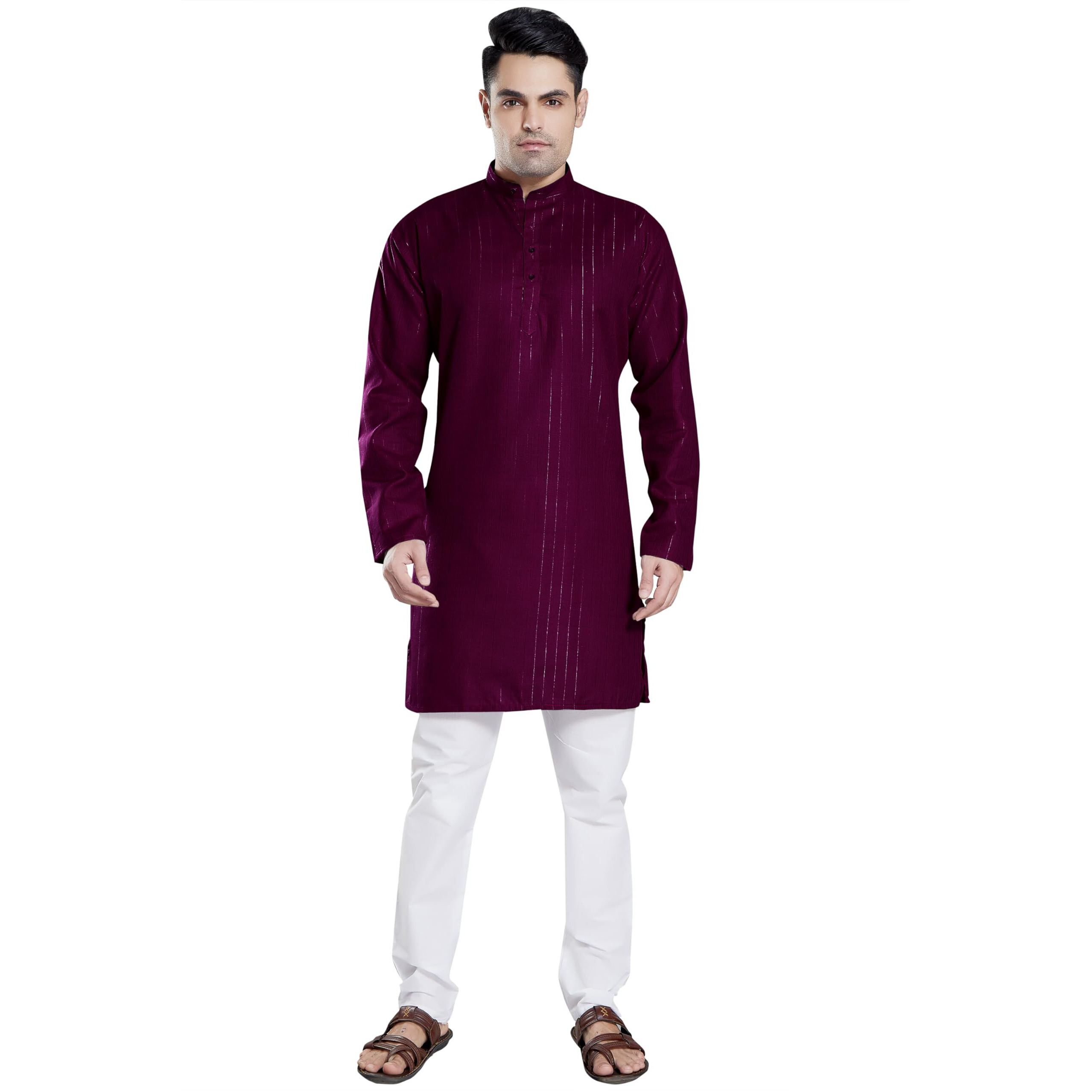 Divisive Men's Self Zari Line Cotton Blend Slim Fit Kurta Pyjama Set (Dkrt88_S_Wine)