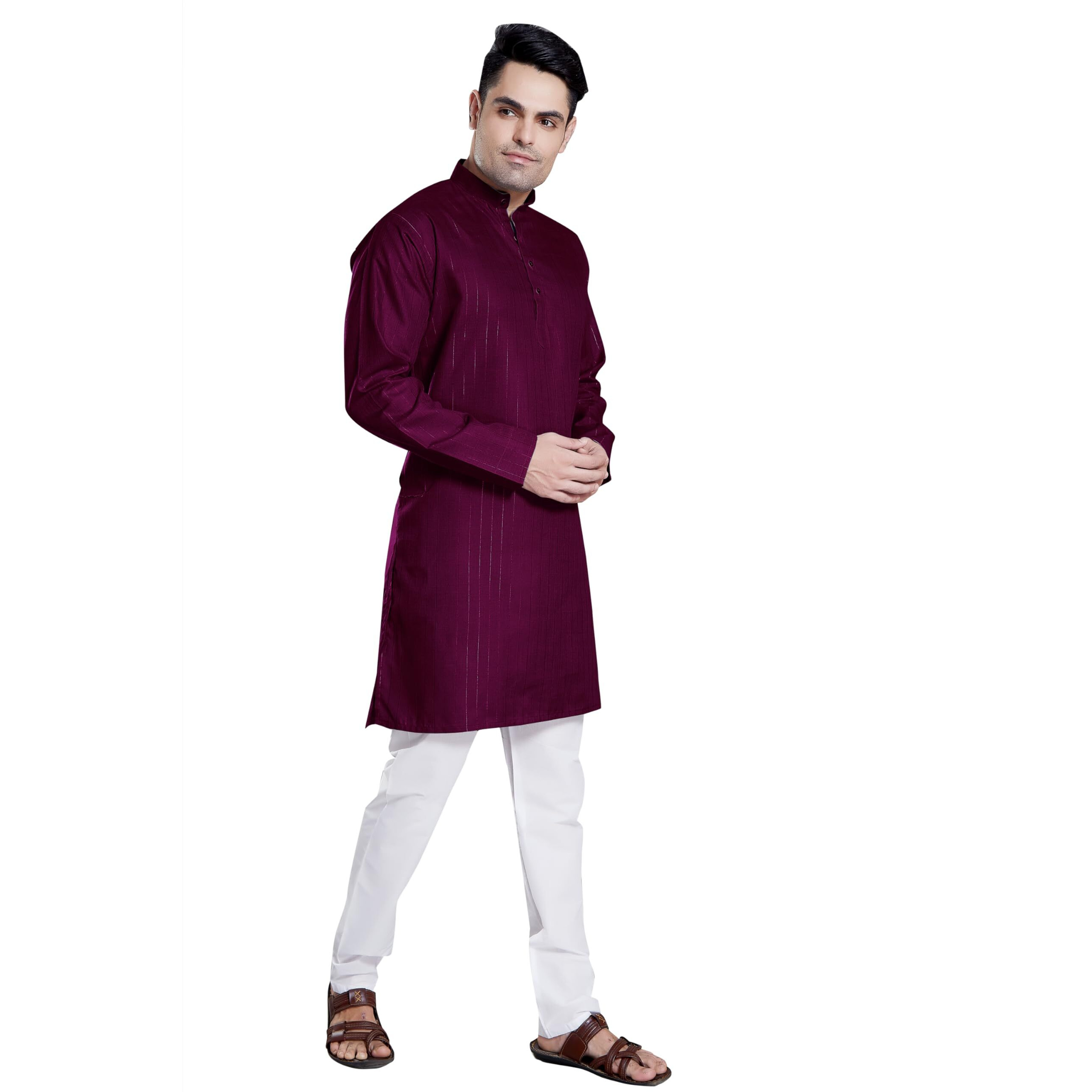 Divisive Men's Self Zari Line Cotton Blend Slim Fit Kurta Pyjama Set (Dkrt88_S_Wine)