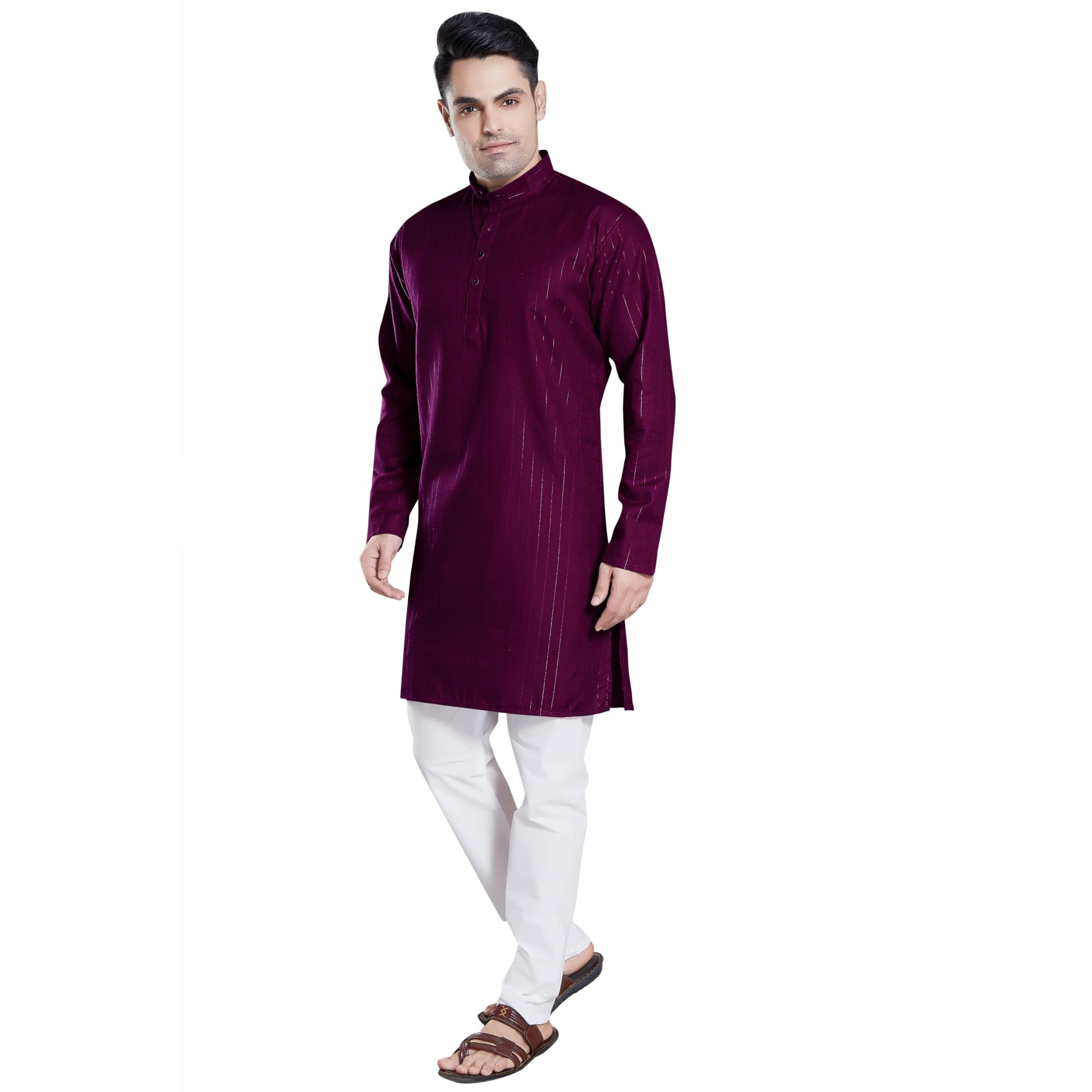 Divisive Men's Self Zari Line Cotton Blend Slim Fit Kurta Pyjama Set (Dkrt88_S_Wine)