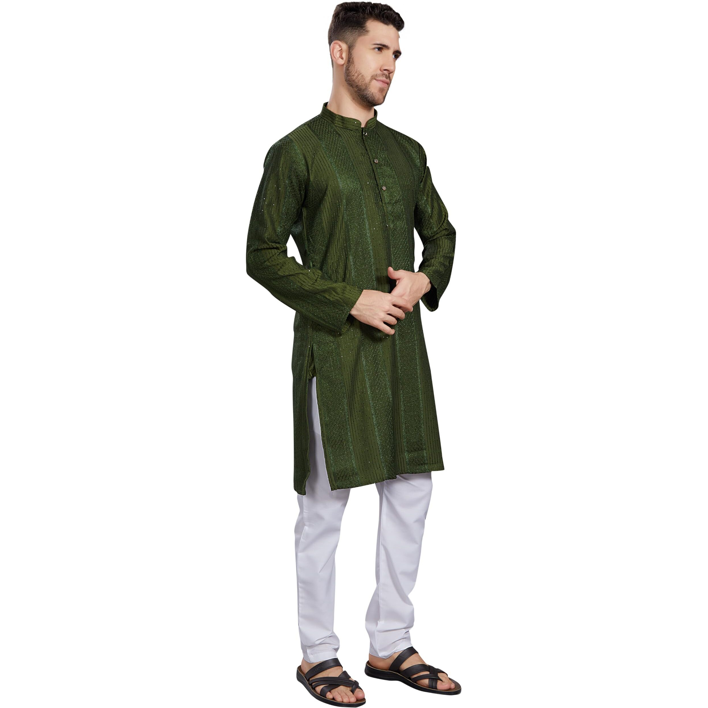 Divisive Men's Thread Embroidered Cotton Blend Only Slim Fit Kurta (Dkrt776_Xxl_Olive)