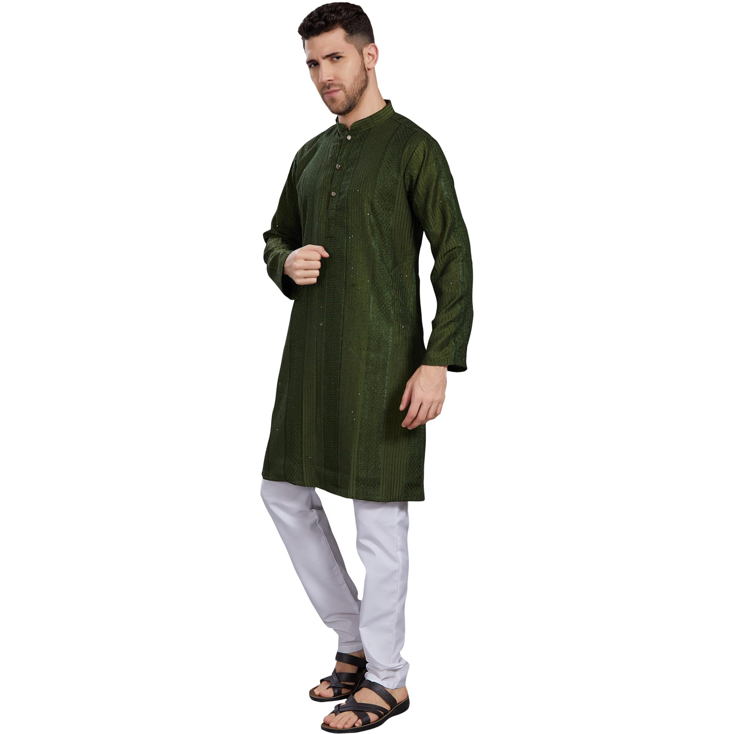 Divisive Men's Thread Embroidered Cotton Blend Only Slim Fit Kurta (Dkrt776_Xxl_Olive)