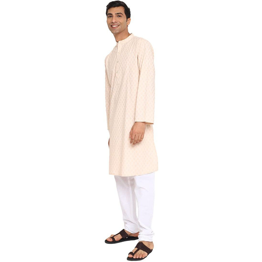 Fabindia Men's Cotton Printed Relaxed Kurta (102884701_Beige