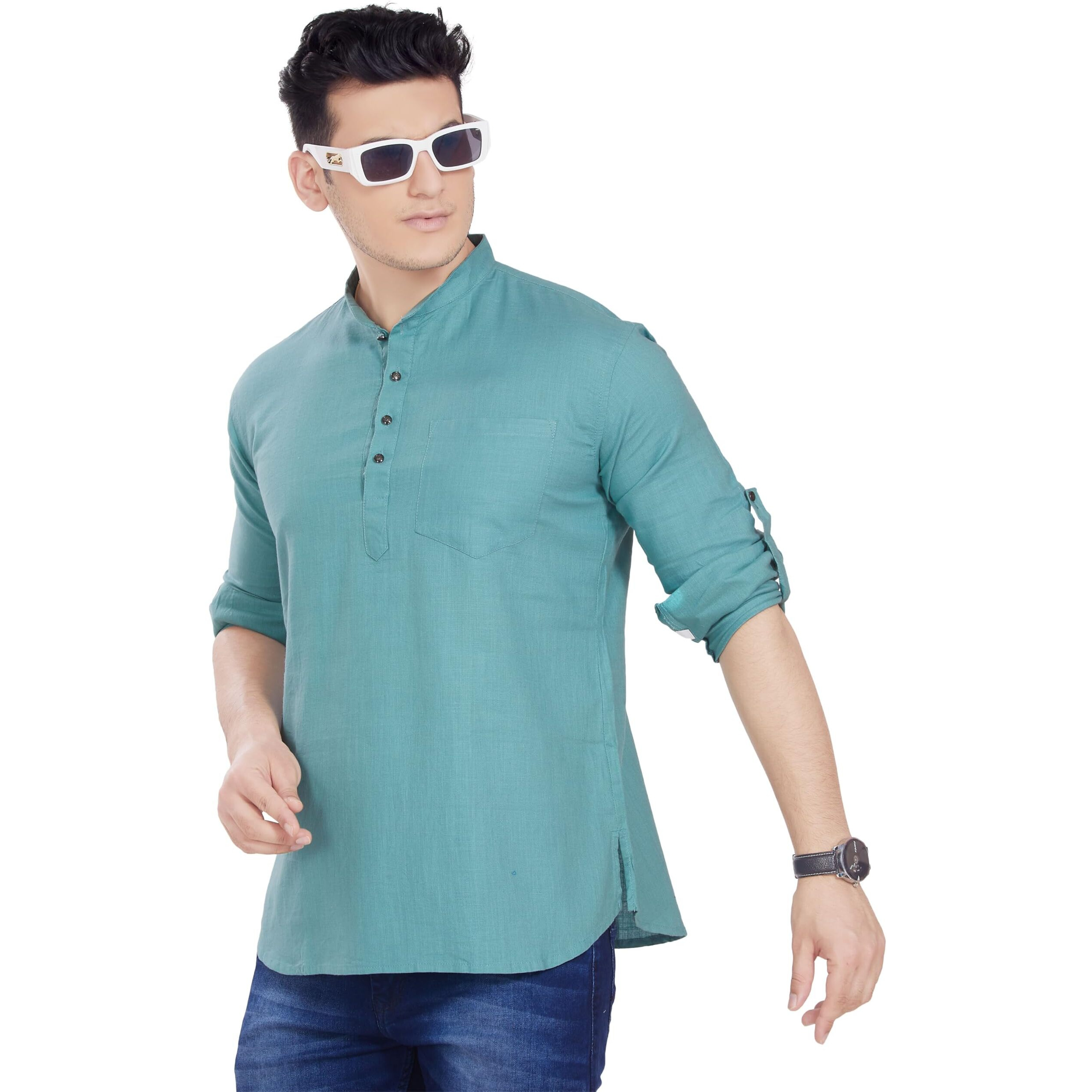 Divisive Men's Pure Cotton Relaxed Fit Short Kurta (Dkrt259_Xxl_Sea Green)