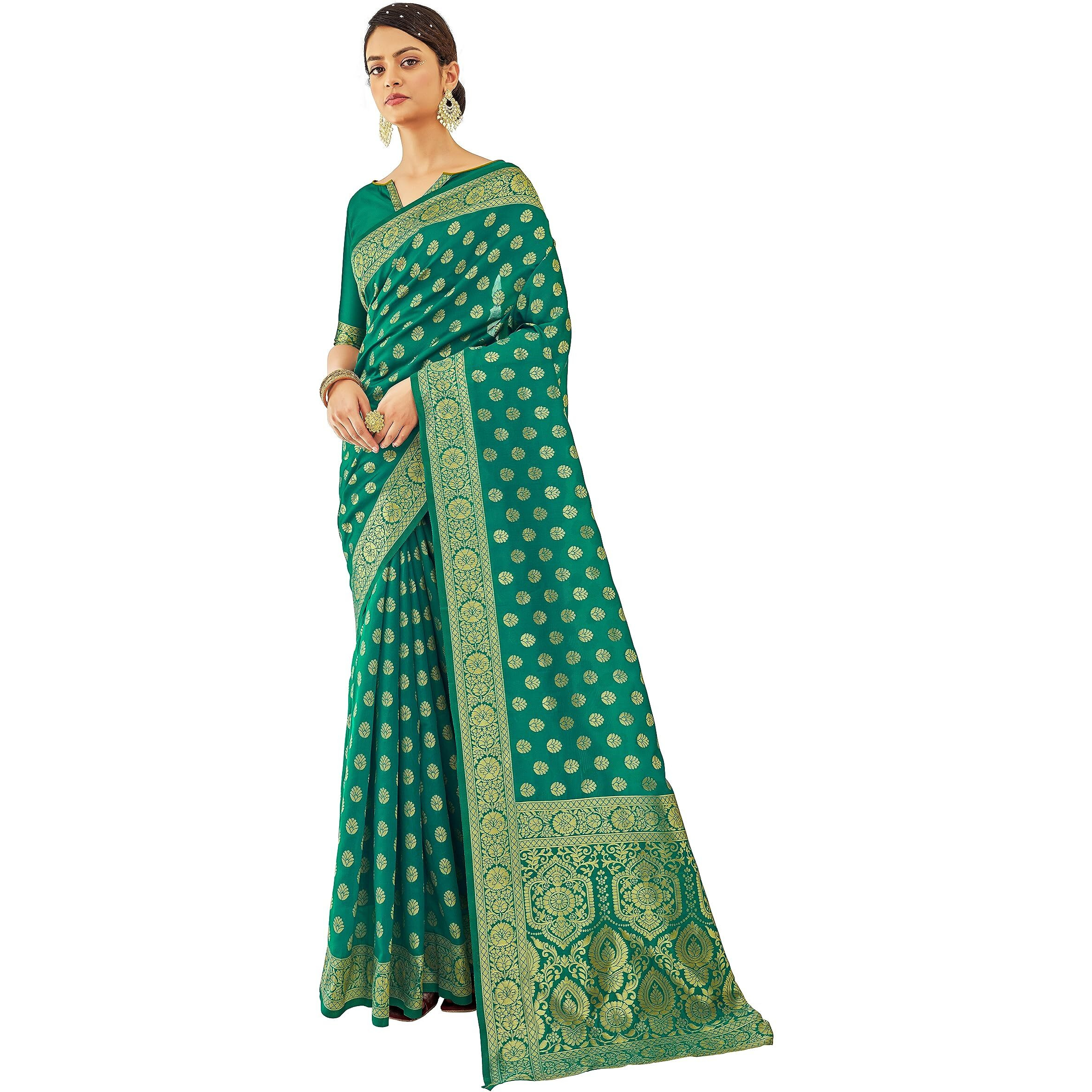 Glory Sarees Womens Banarasi Silk Saree With Blouse Piece (Kalamkari104_Rama)