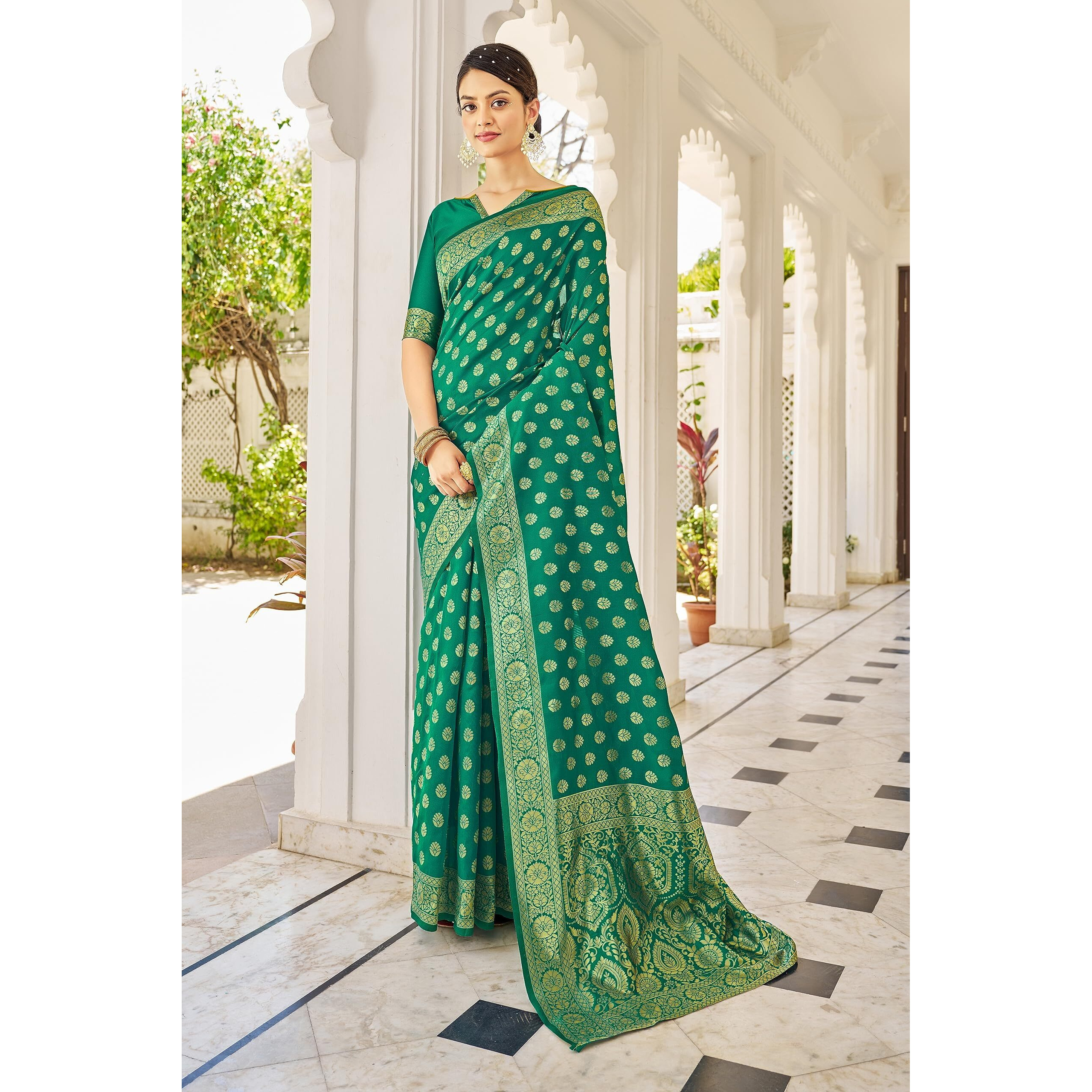 Glory Sarees Womens Banarasi Silk Saree With Blouse Piece (Kalamkari104_Rama)