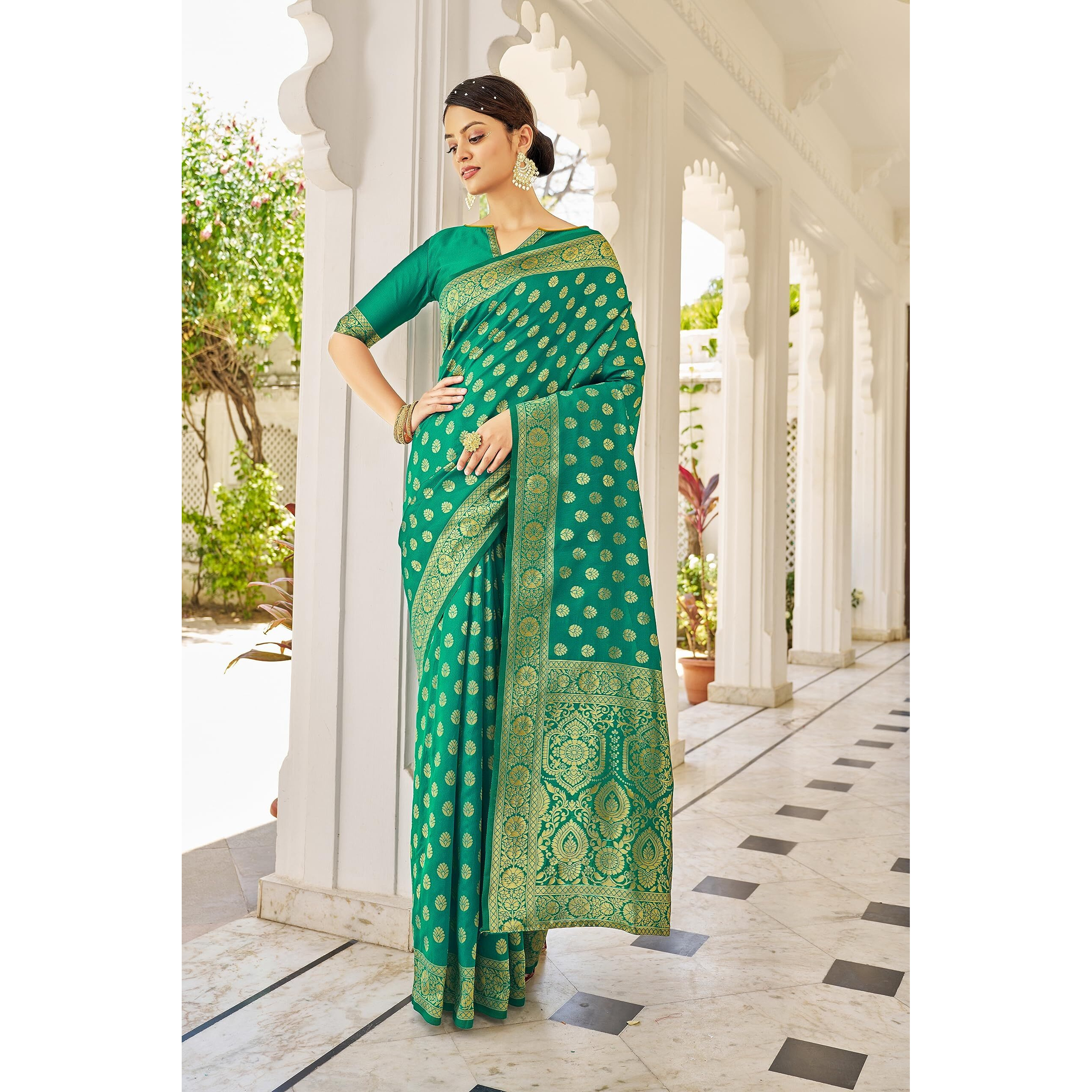 Glory Sarees Womens Banarasi Silk Saree With Blouse Piece (Kalamkari104_Rama)