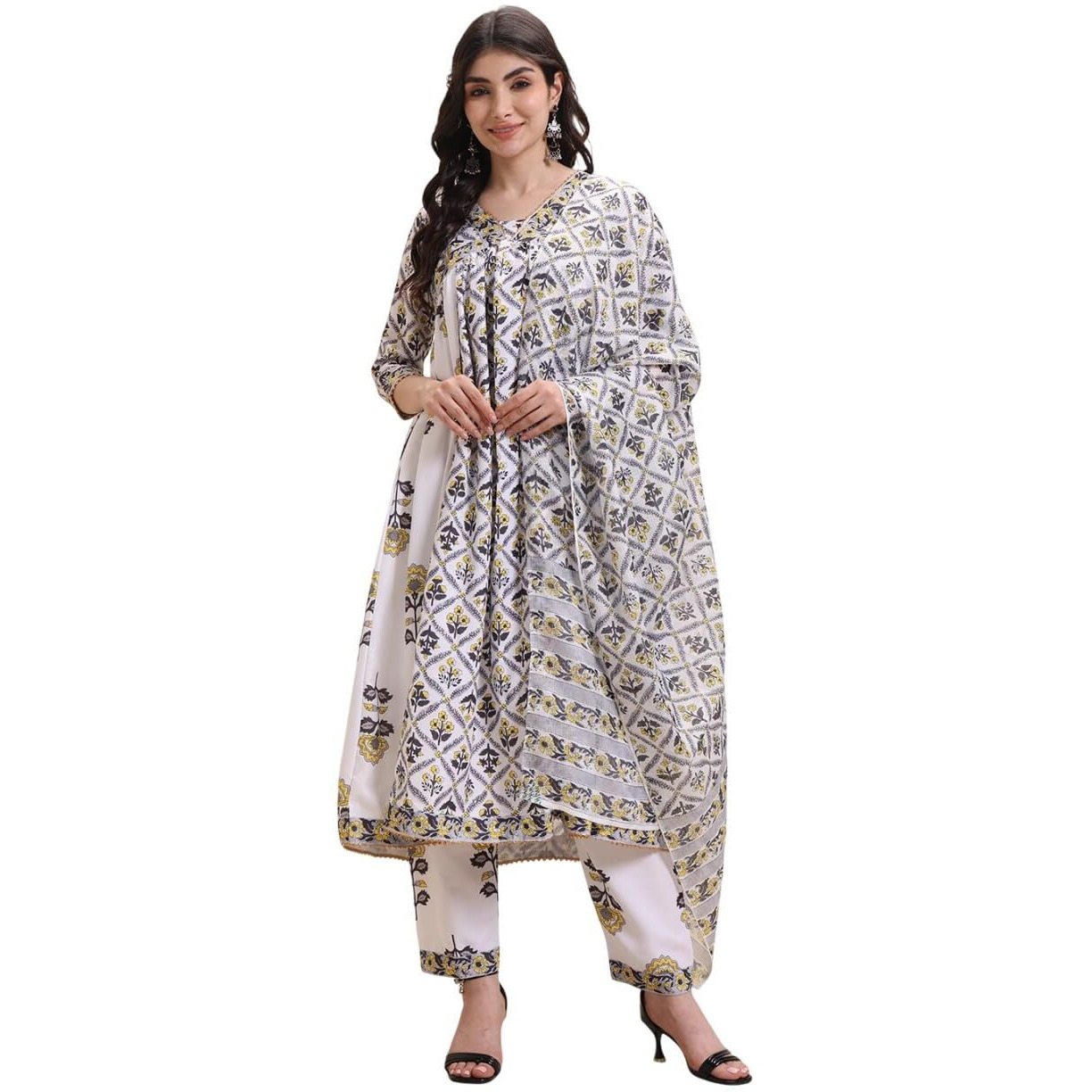 Greciilooks Women's Rayon Regular Kurta Set (Gl-W.Kurta Set-K2767&P189&D127_White_2Xl)