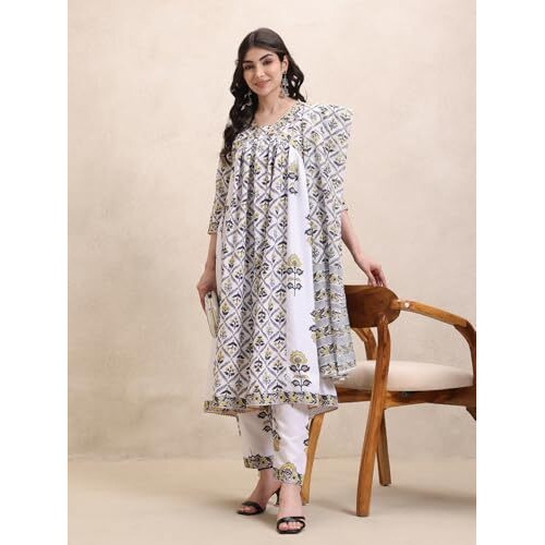 Greciilooks Women's Rayon Regular Kurta Set (Gl-W.Kurta Set-K2767&P189&D127_White_2Xl)