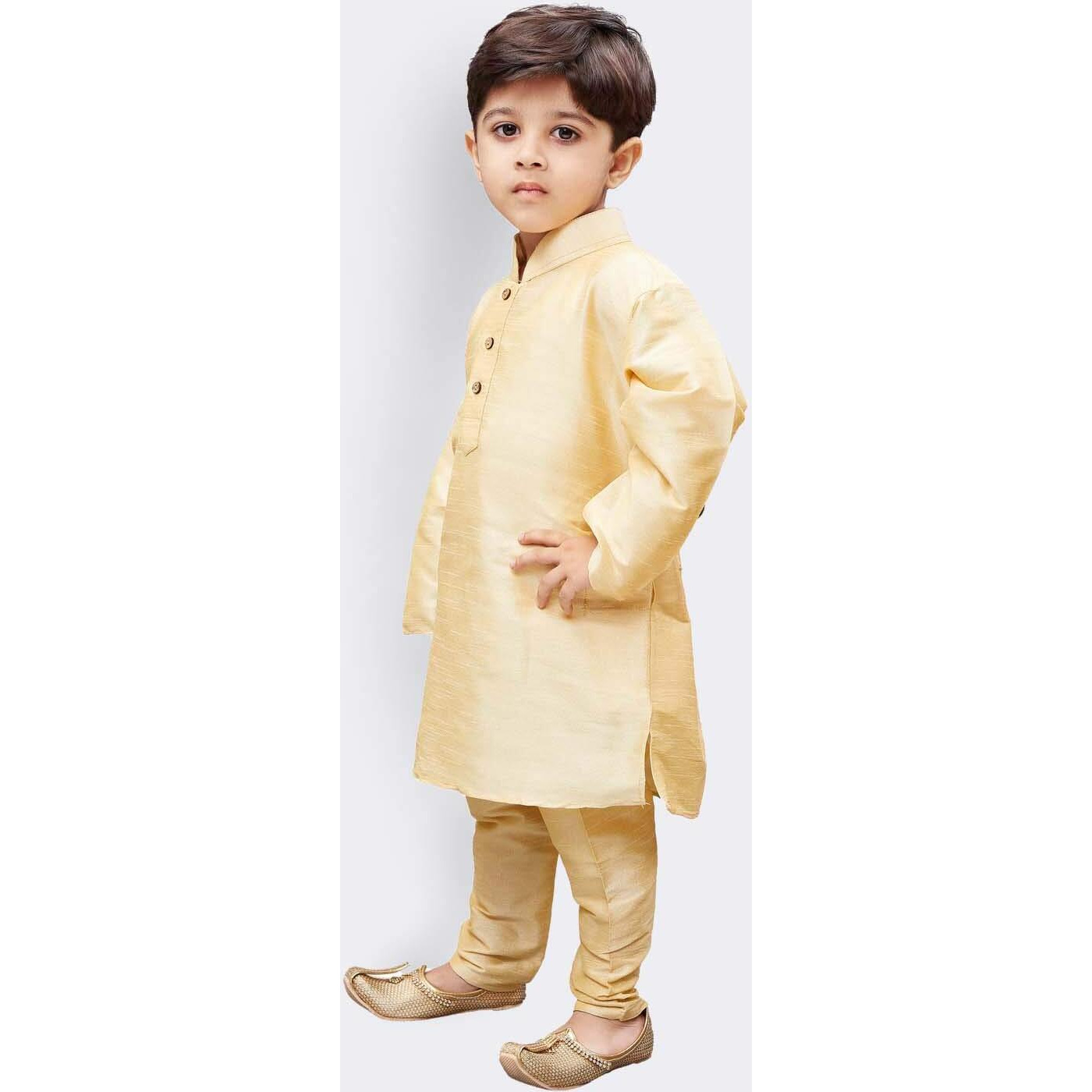 Jbn Creation Boys Silk Blend Gold Kurta Pyjama Set - Ethnic Elegance For Festivals | Comfortable Traditional Comfortable Full Sleeves Kurta Pyjama For Kids_Vasbkgo001Npgo_34