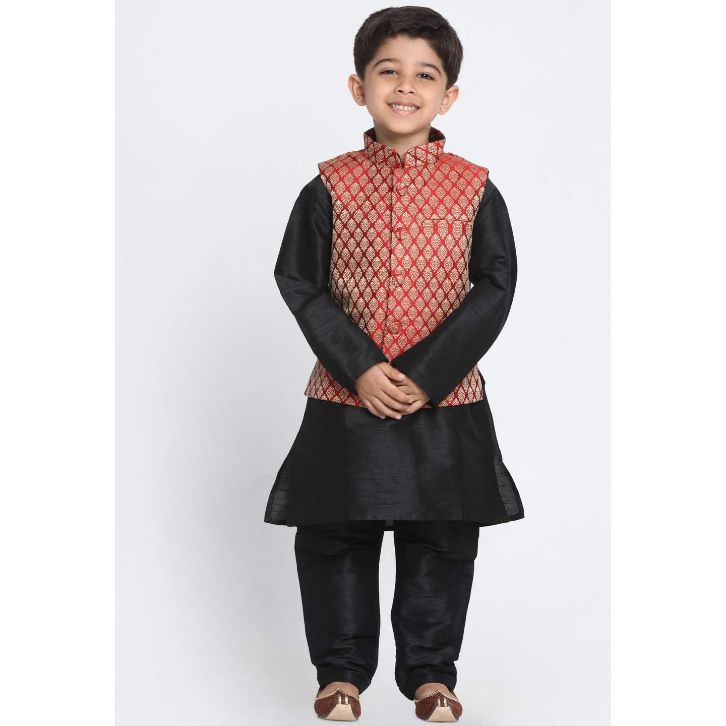 Jbn Creation Vastramay Boy's Maroon Cotton Silk Blend Jacket, Kurta And Pyjama Set_Vasnbj005Manbkbl001Npbl_30