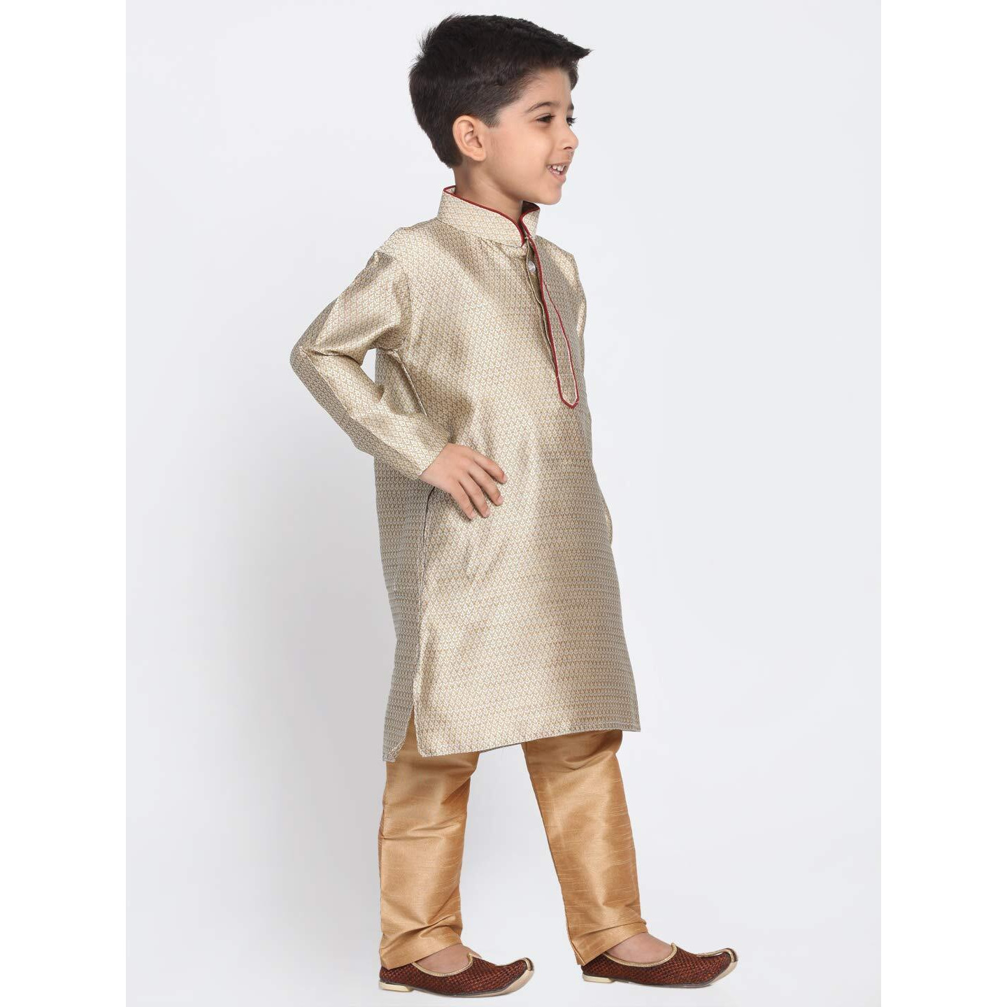 Jbn Creation Boys' Beige And Rose Gold Silk Blend Kurta And Pyjama Set_Vasbk047Bgnprg_34